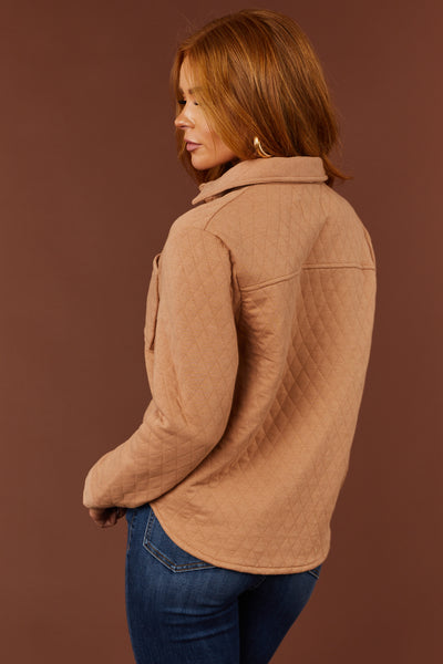 Latte Long Sleeve Quilted Shacket with Pockets