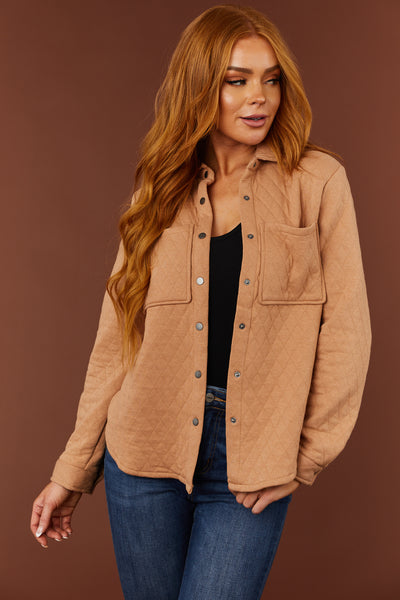 Latte Long Sleeve Quilted Shacket with Pockets