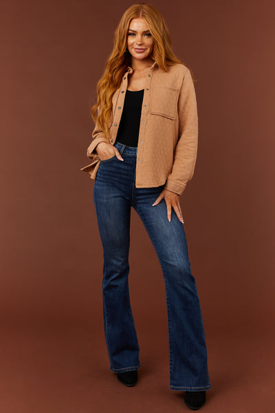 Latte Long Sleeve Quilted Shacket with Pockets