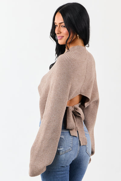 Latte Mock Neck Back Cut Out Ribbed Sweater | Lime Lush Boutique