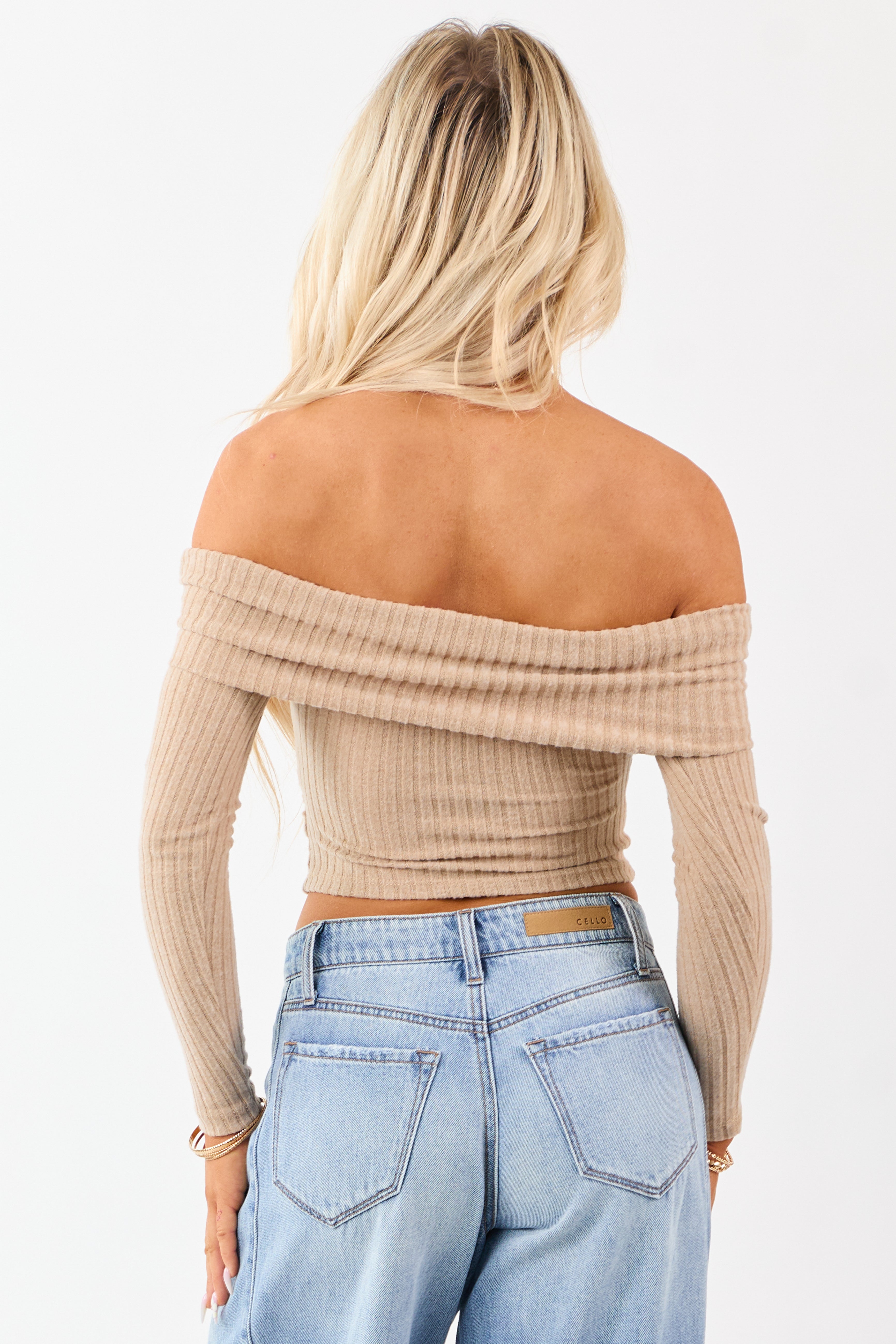 Latte Off the Shoulder Long Sleeve Knit Top | Lime Lush Boutique