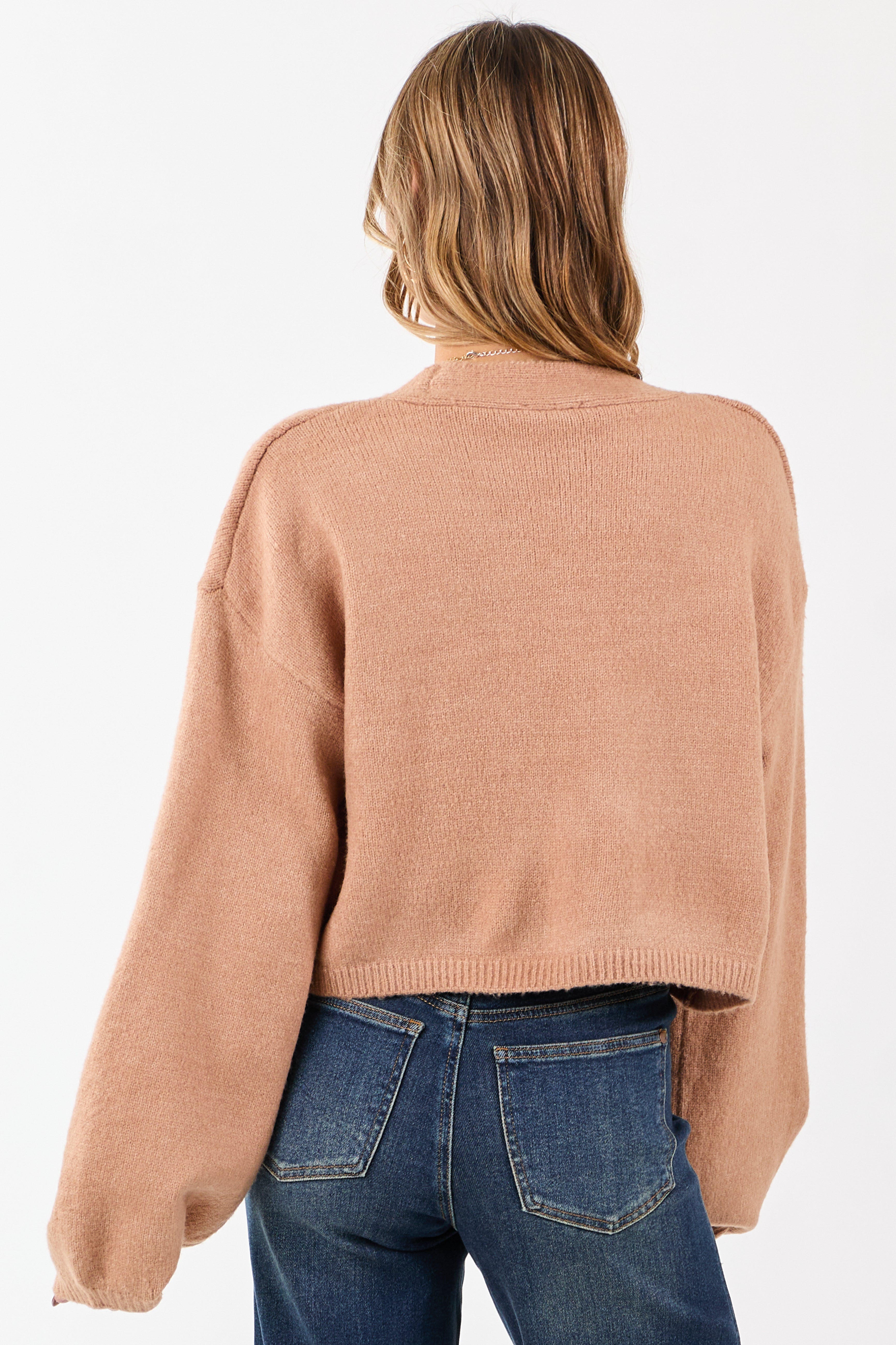 Latte Open Front Rib Knit Sweater Cardigan