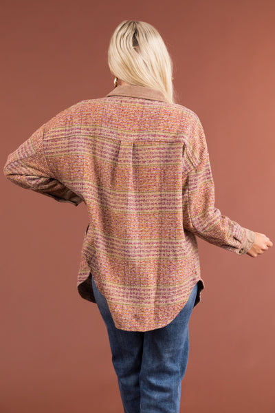 Latte Plaid Multicolor Corduroy Contrast Shacket