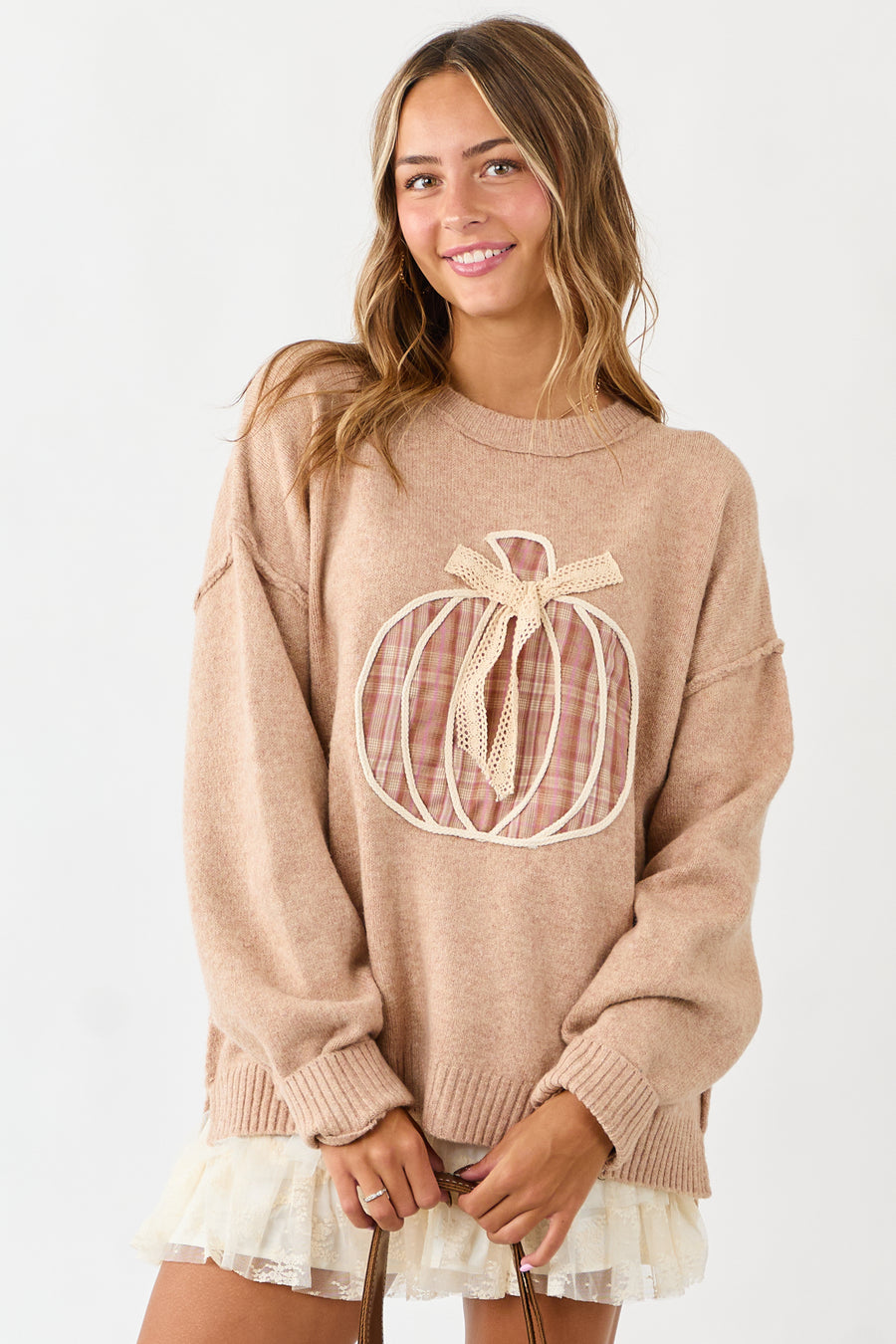 Latte Pumpkin Patch Graphic Soft Knit Sweater