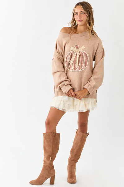 Latte Pumpkin Patch Graphic Soft Knit Sweater
