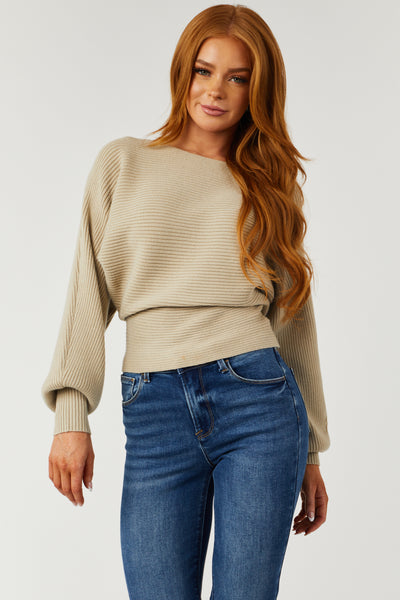Latte Ribbed Dolman Sleeve Soft Sweater