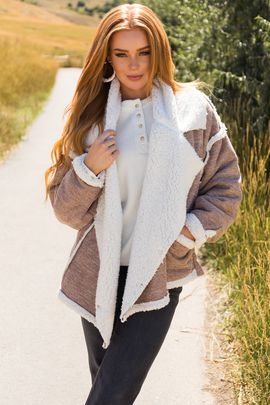 Latte Sherpa Lined Jacket with Pockets