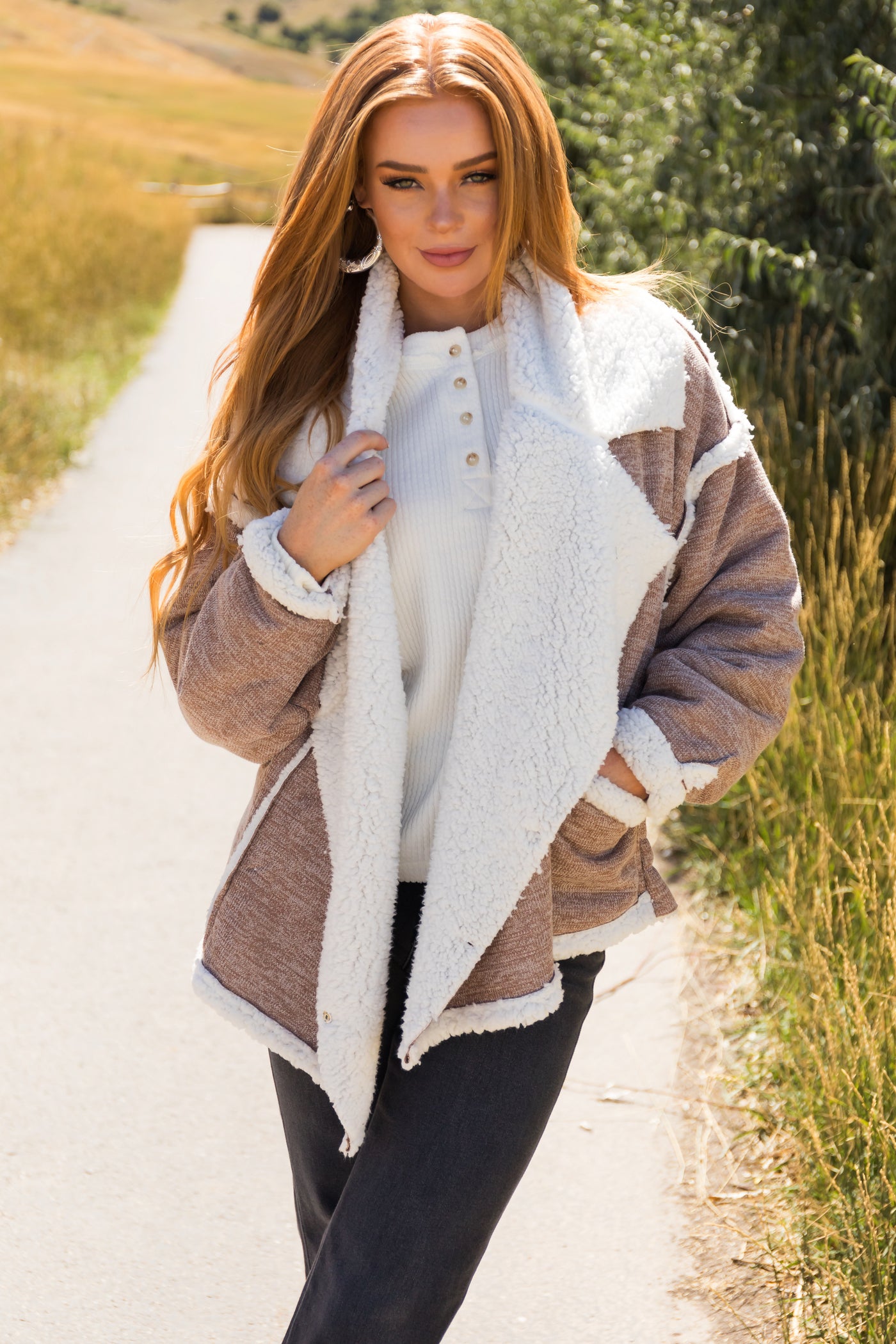 Latte Sherpa Lined Jacket with Pockets
