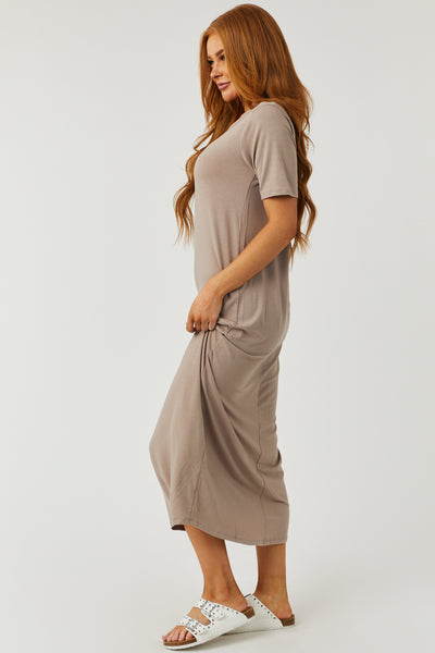 Latte Short Sleeve Solid Knit Maxi Dress