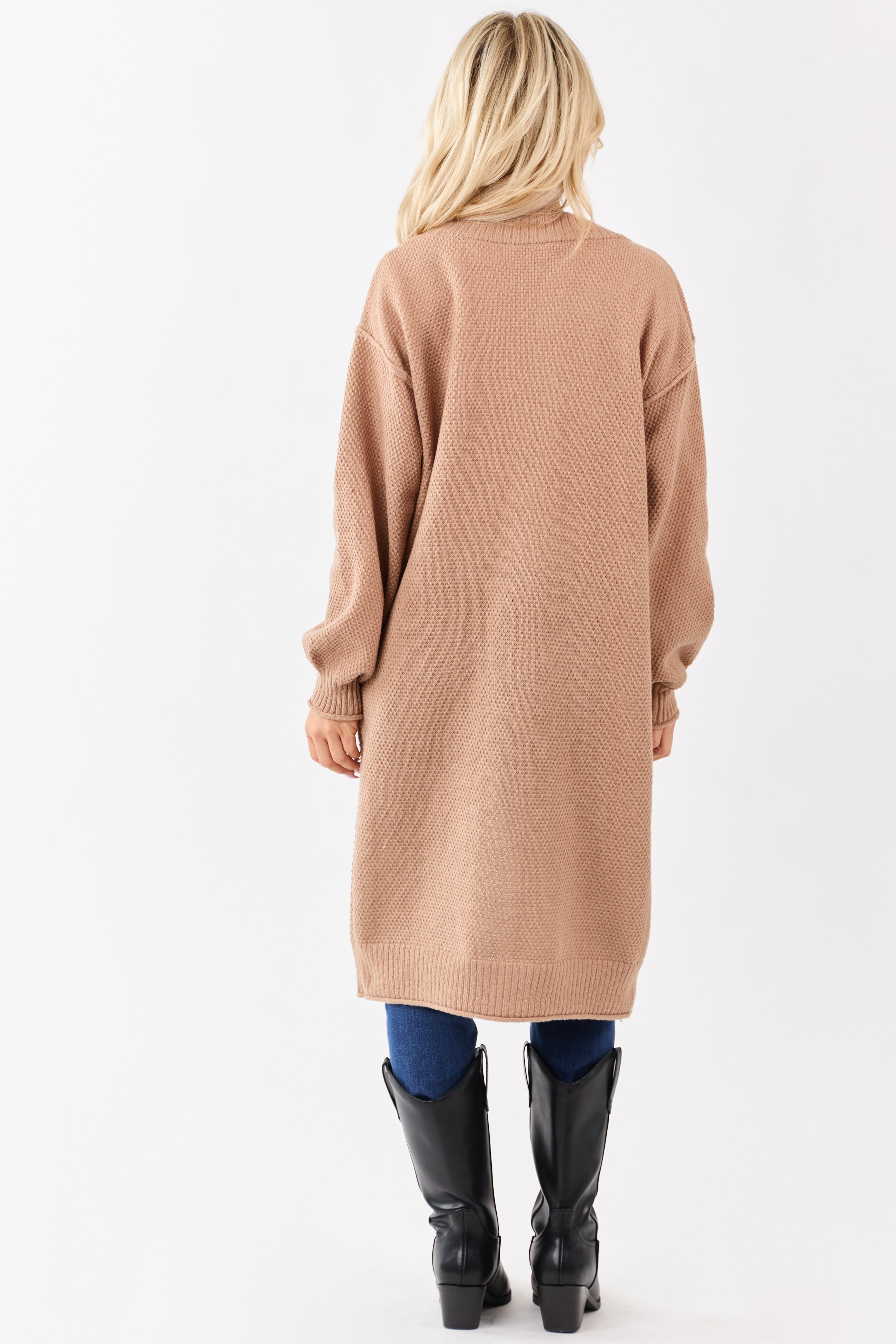Latte Textured Knit Open Front Duster Cardigan