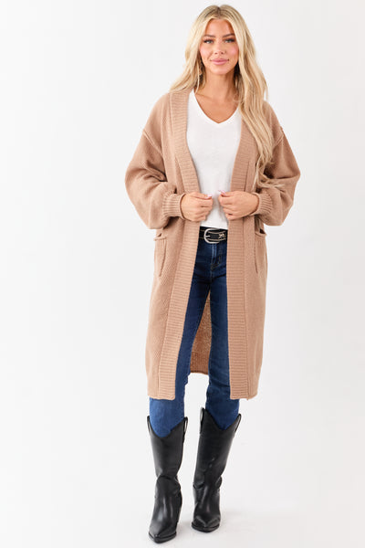 Latte Textured Knit Open Front Duster Cardigan