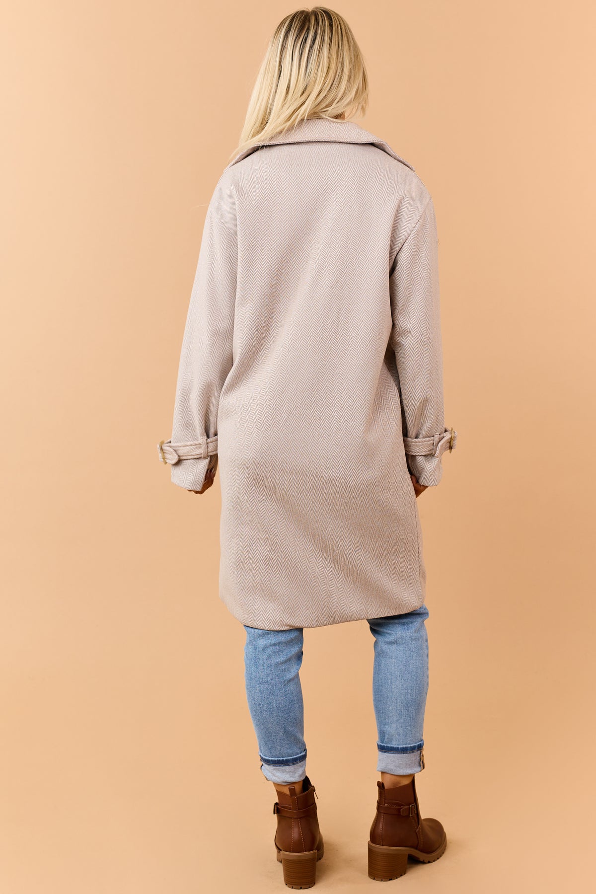 Latte Two Toned Double Breasted Trench Coat