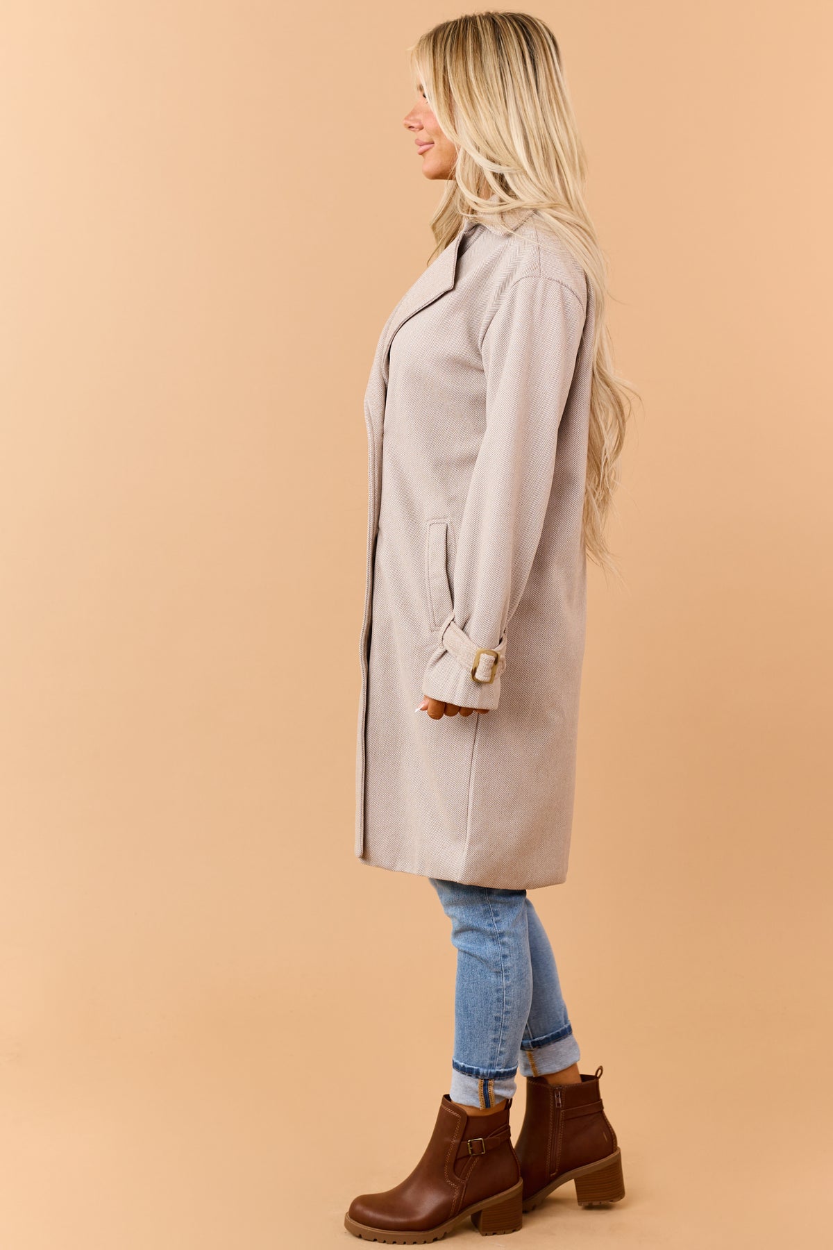 Latte Two Toned Double Breasted Trench Coat