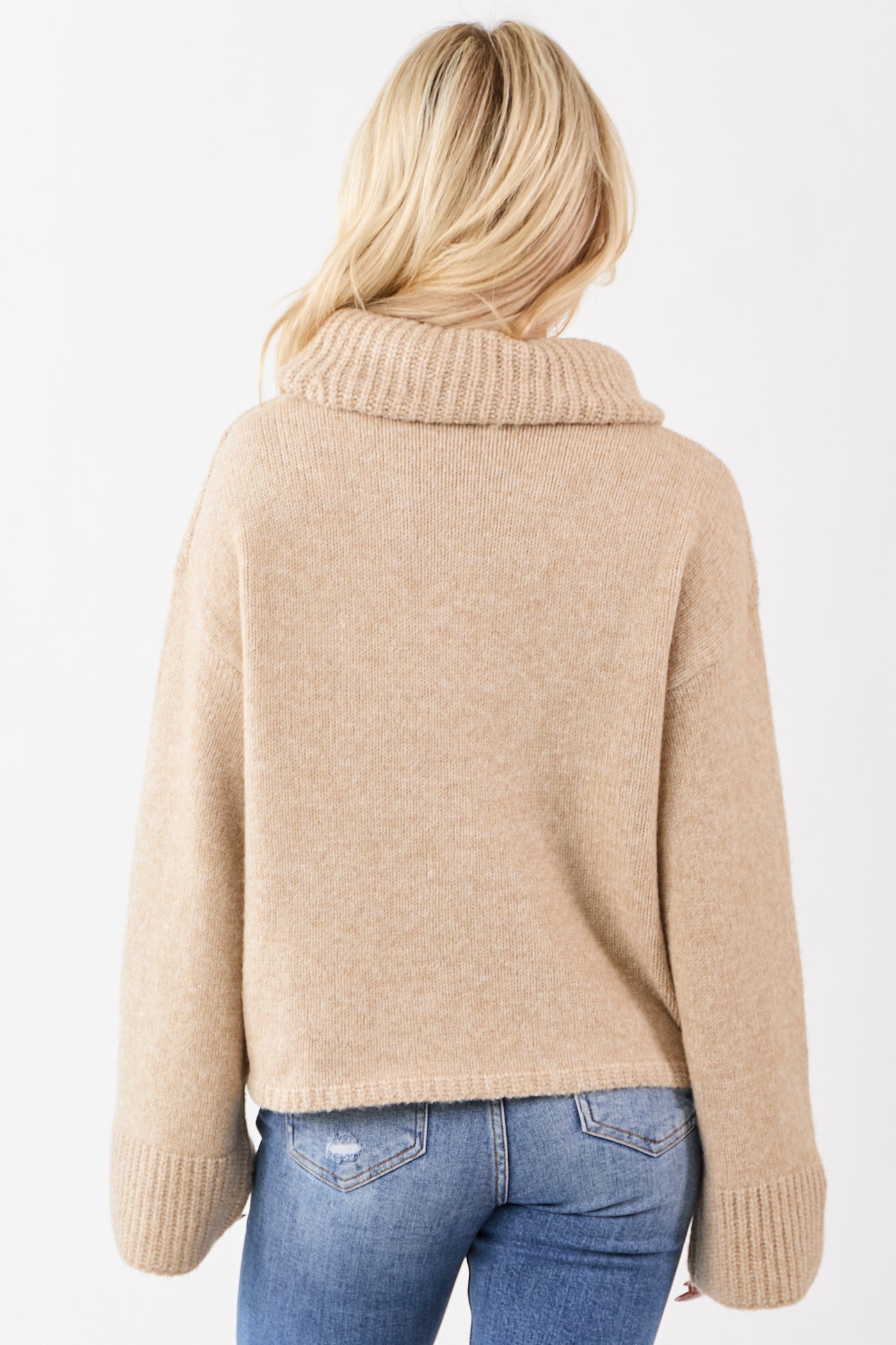 Latte Wool Blend Mountain Graphic Turtleneck Sweater