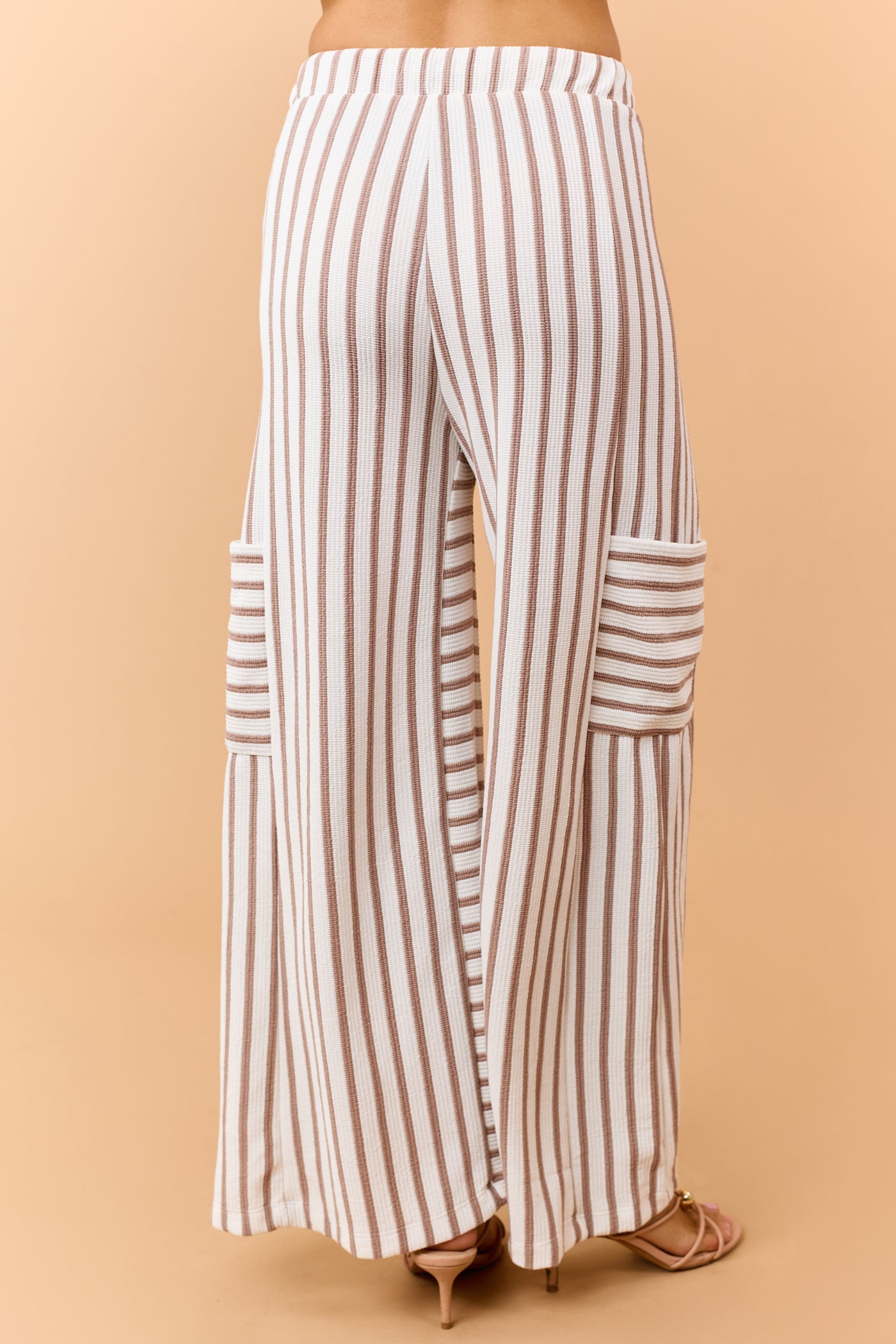Latte and White Striped Wide Leg Pants