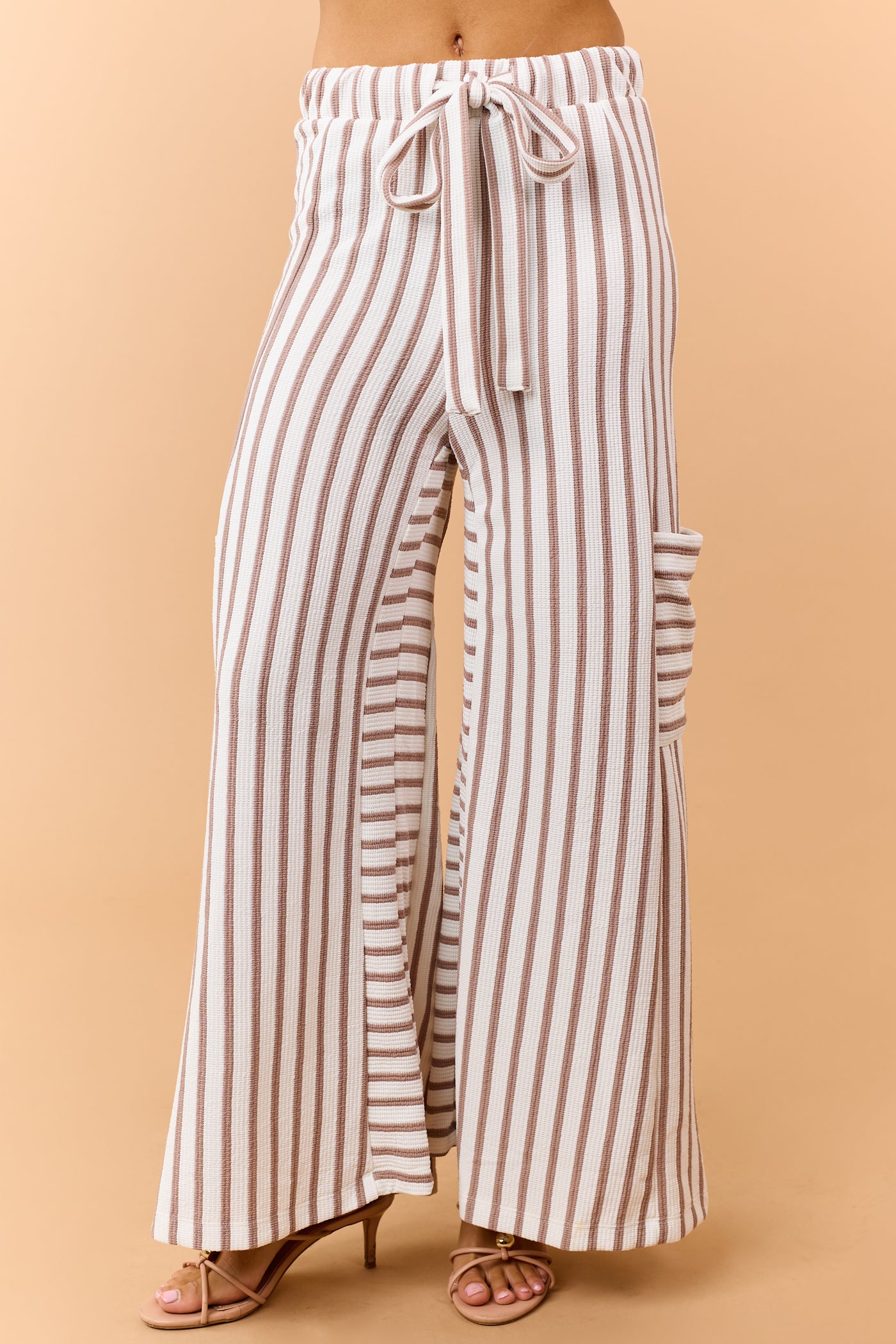 Latte and White Striped Wide Leg Pants