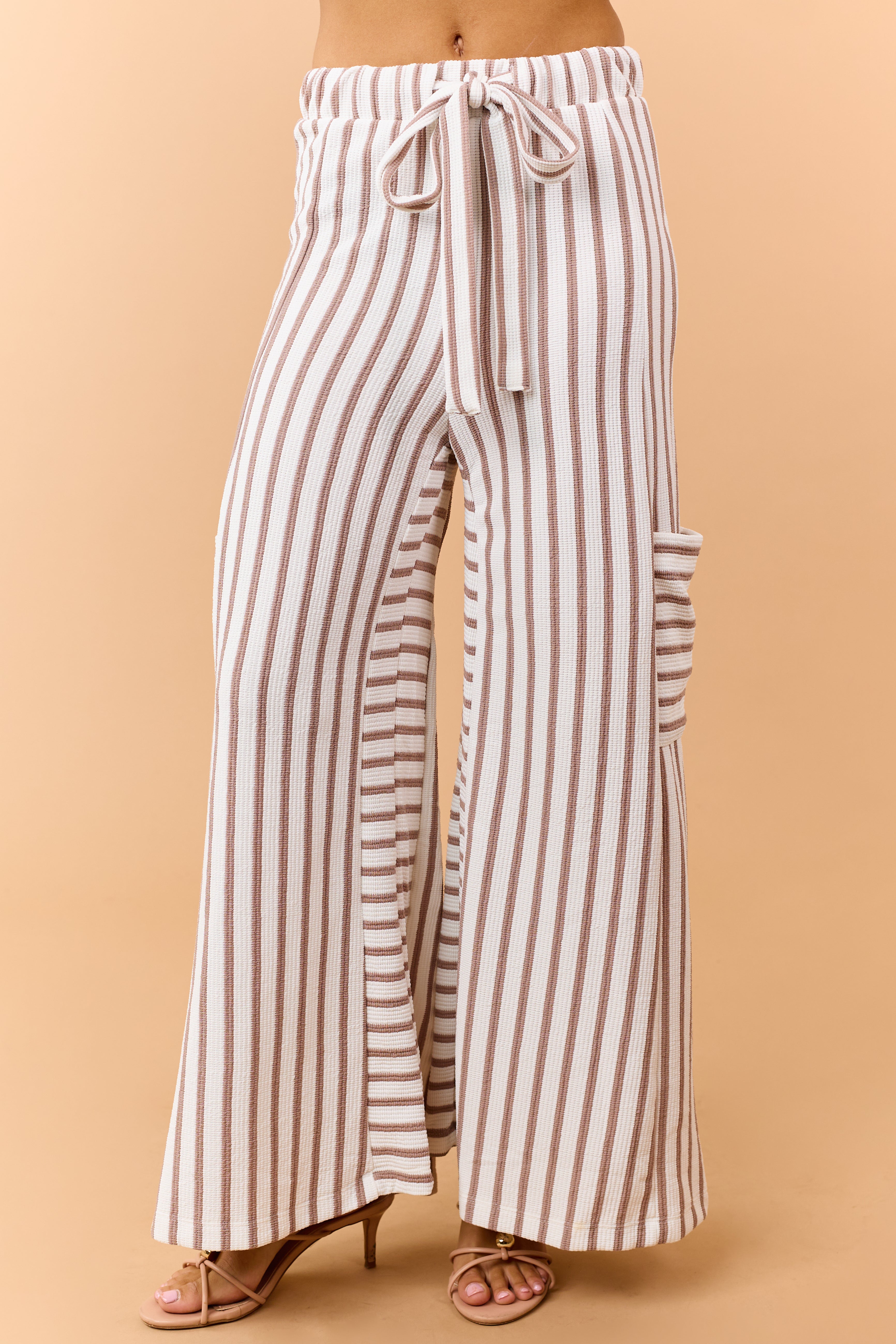Latte and White Striped Wide Leg Pants