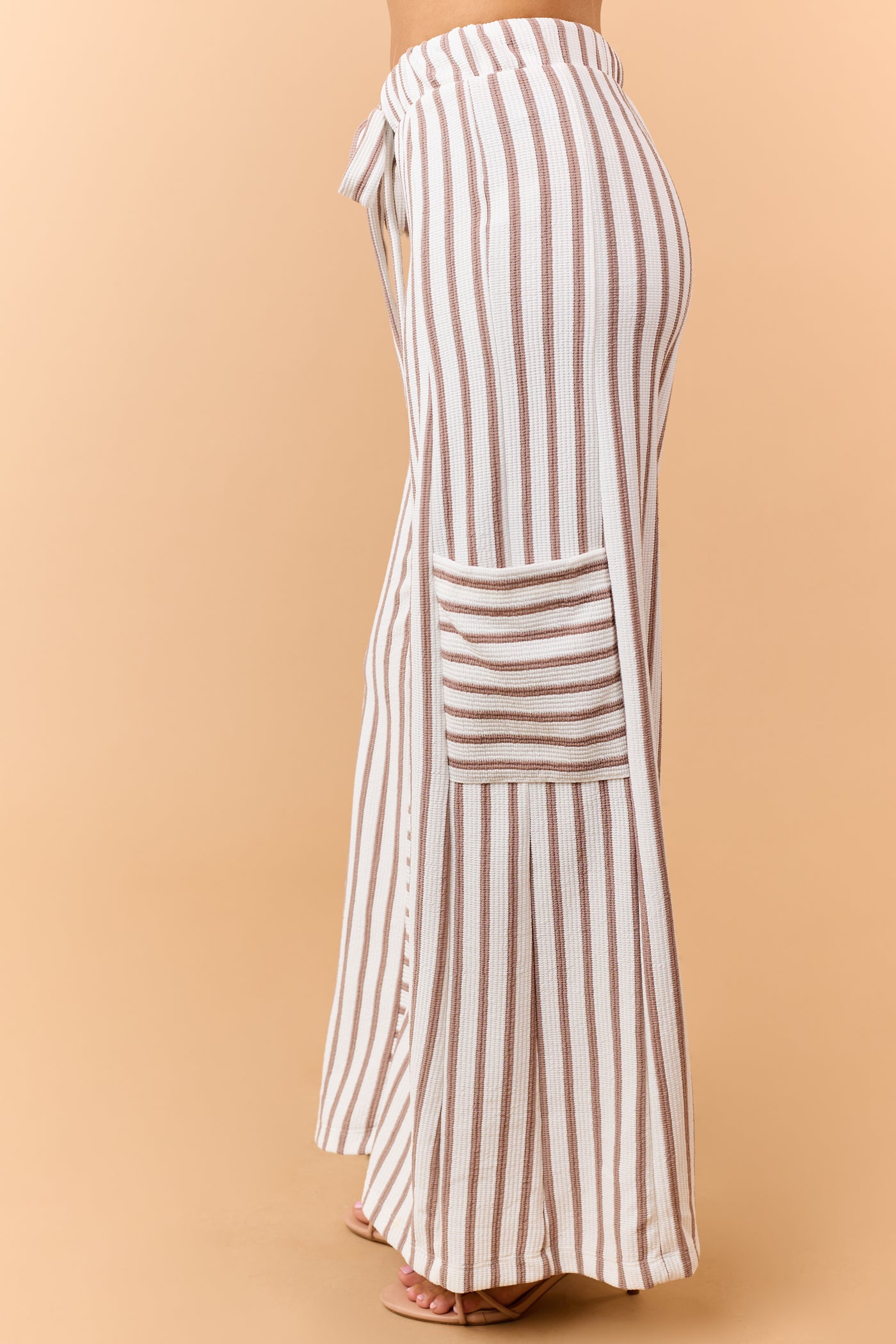 Latte and White Striped Wide Leg Pants