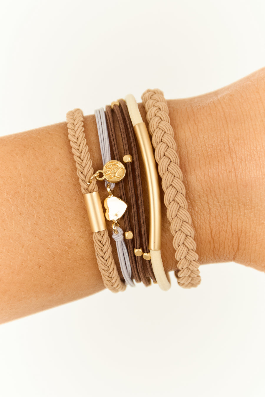 Latte Dual Function Bracelet Hair Tie 5 Piece Set