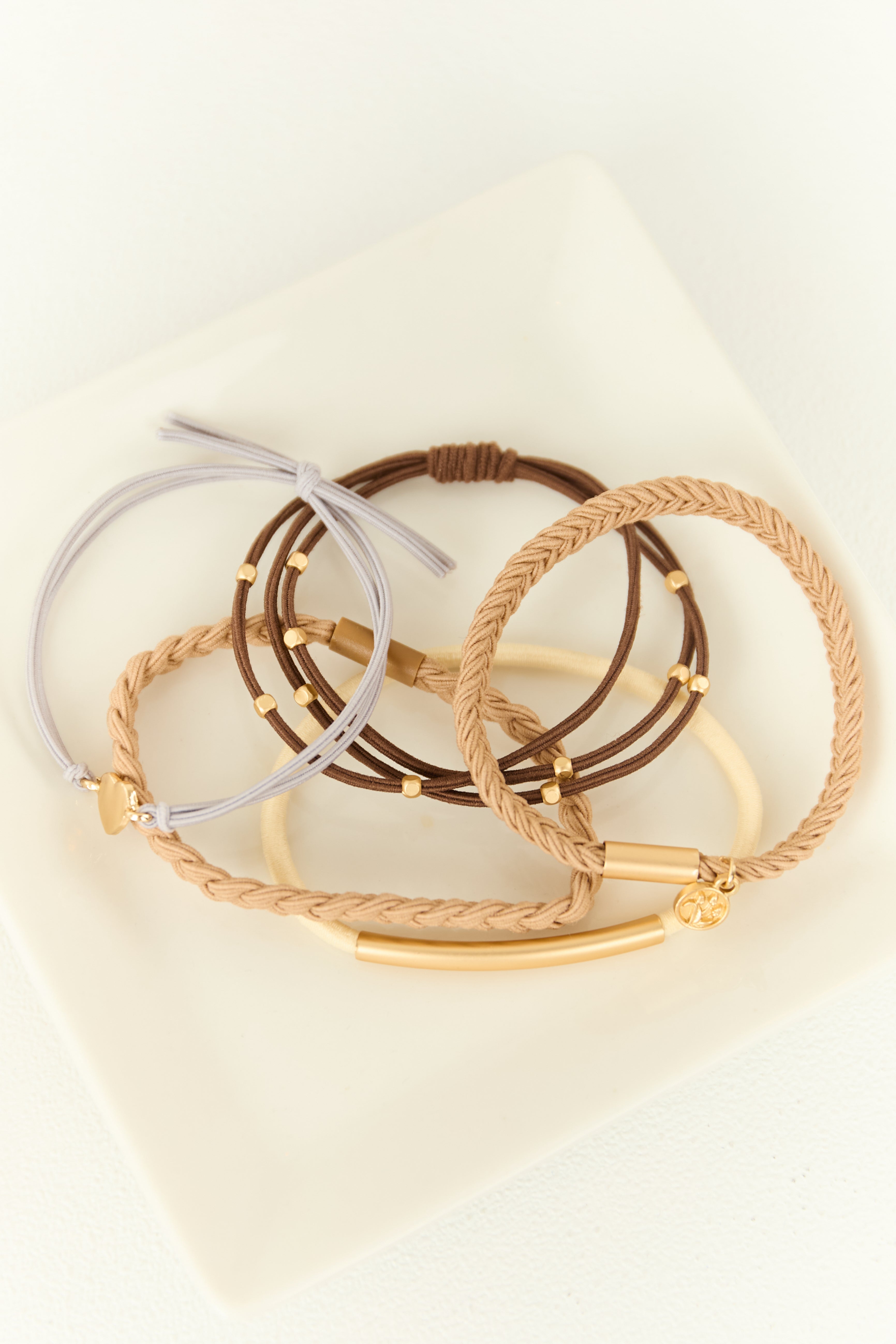 Latte Dual Function Bracelet Hair Tie 5 Piece Set