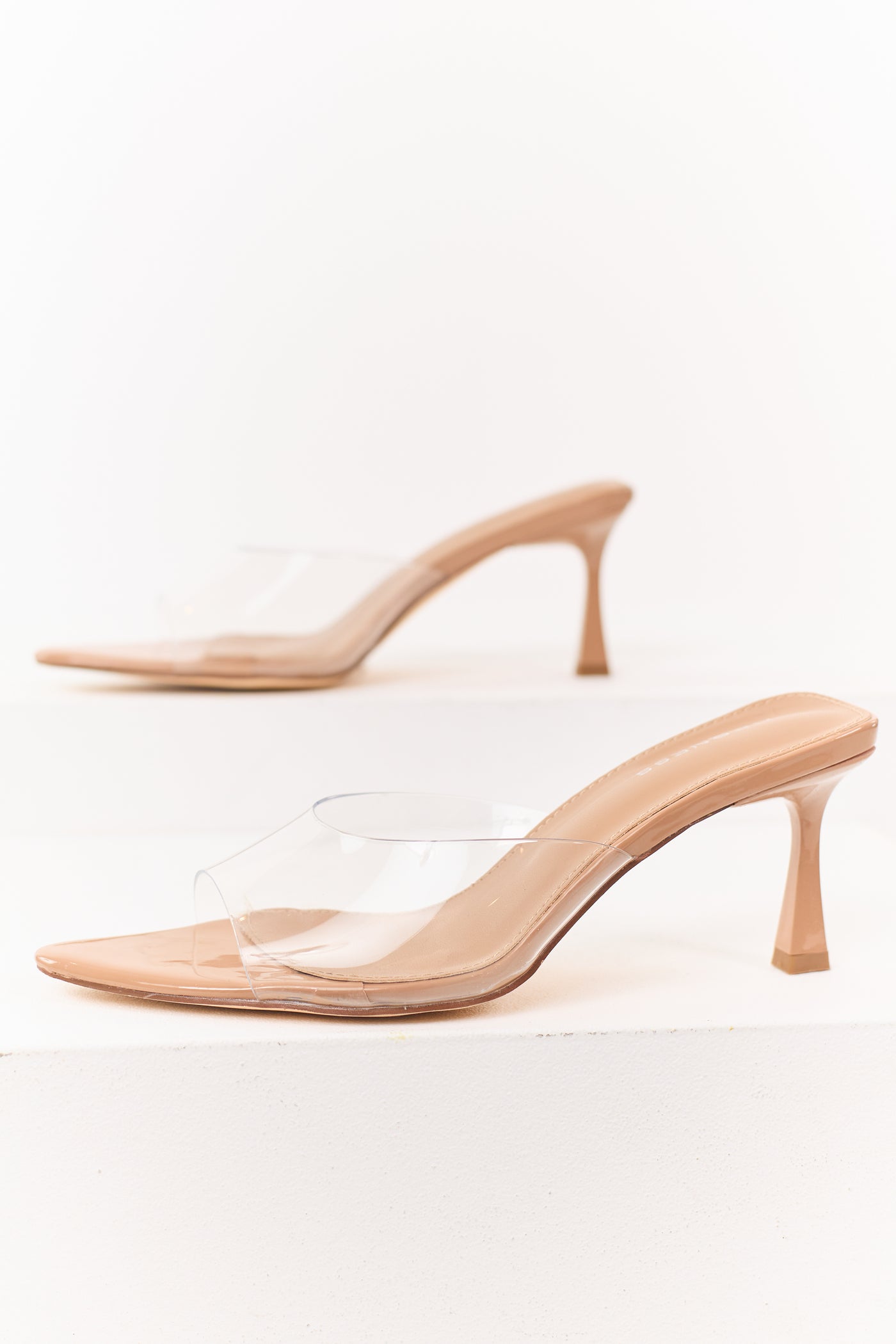 Latte Faux Leather Open Toe Slip On Heels