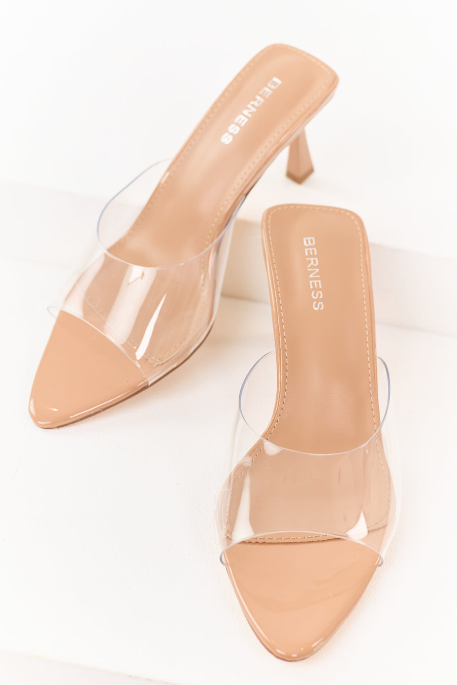 Latte Faux Leather Open Toe Slip On Heels