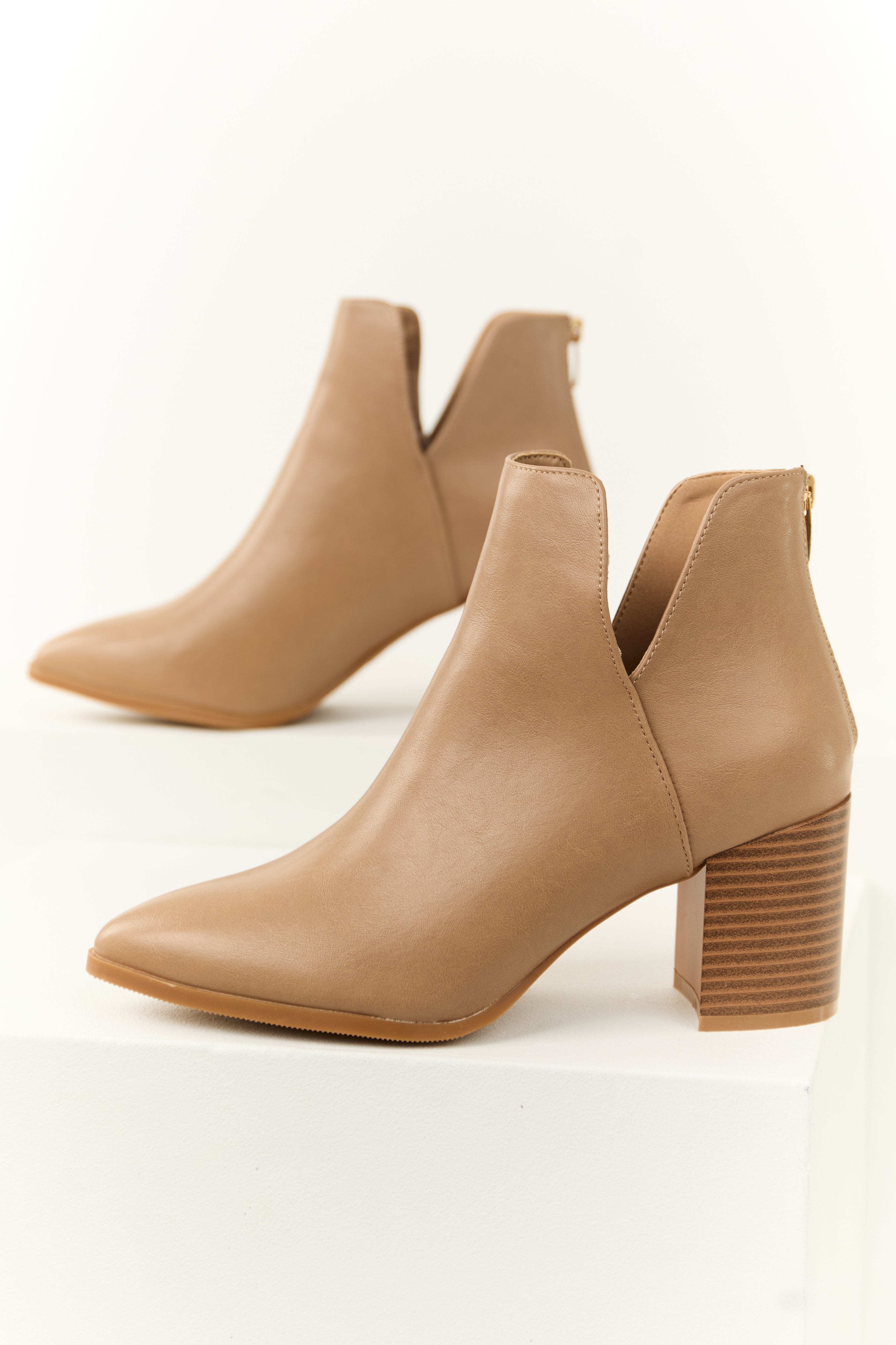 Dress Boots Tan Colored Booties Latte Faux Leather Pointed Toe Block Heel Booties Dress Boots Tan Colored Booties Latte Faux Leather Pointed Toe Block Heel Booties
