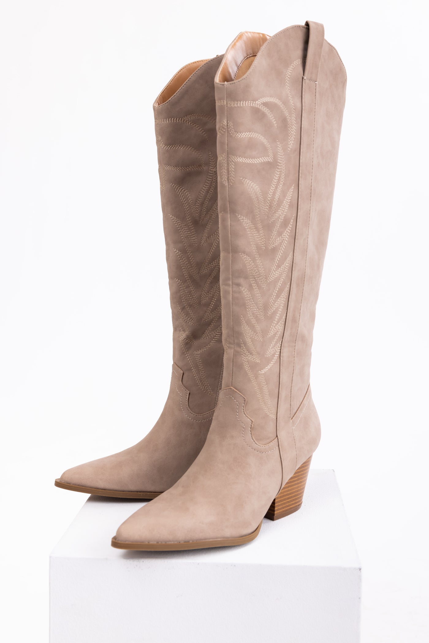 Latte Knee High Pointed Toe Western Boots