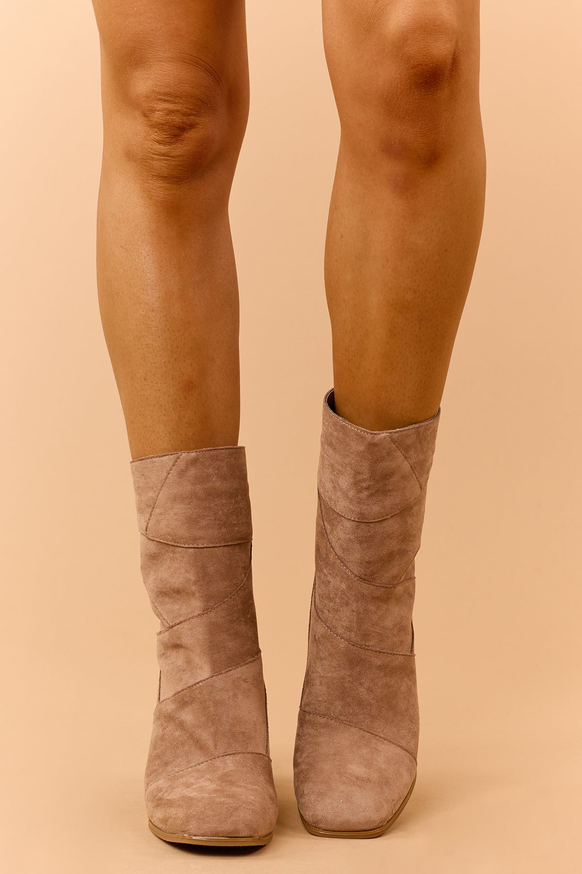 Latte Microsuede Square Toe Block Heel Booties