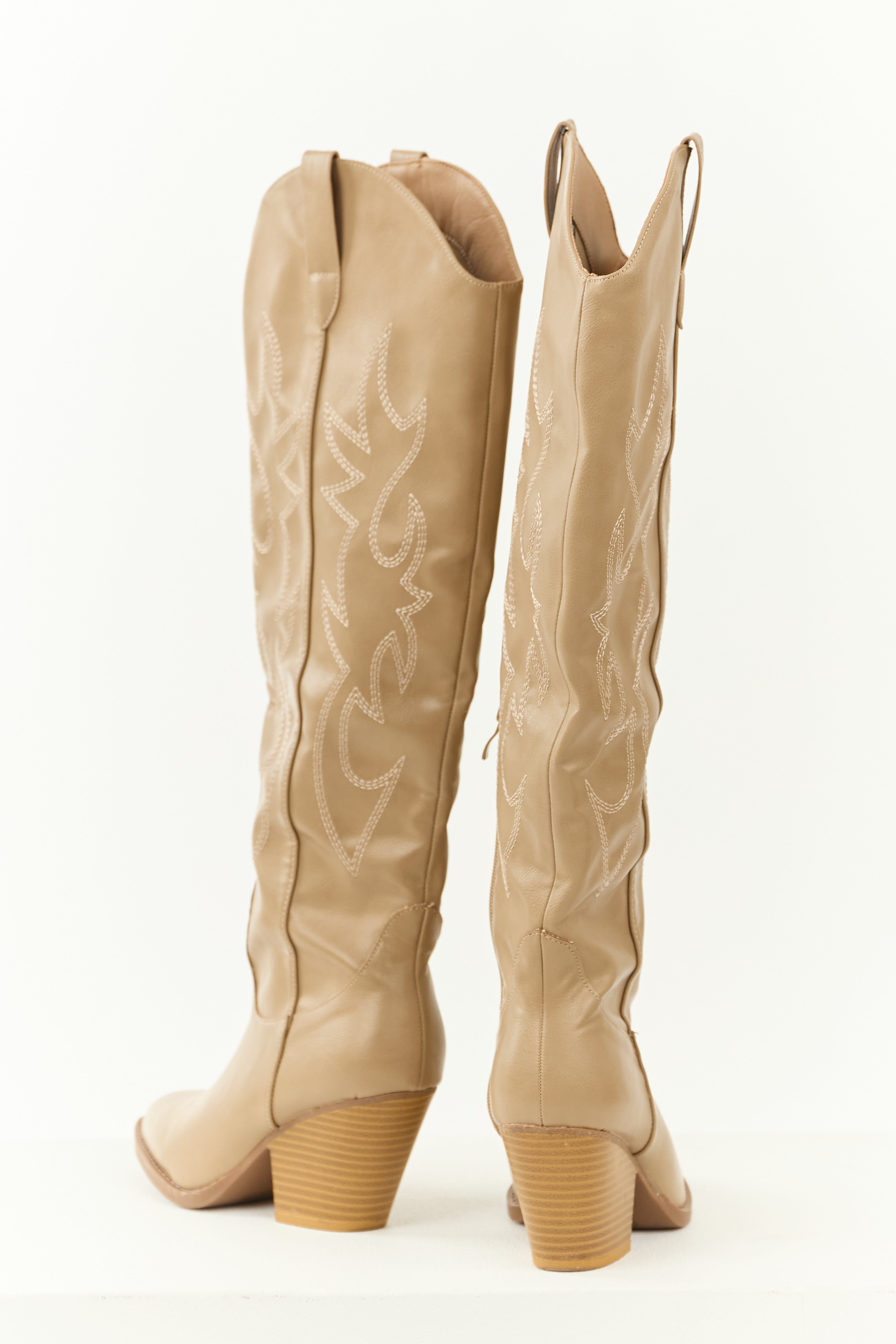 Latte Pointed Toe Knee High Western Boots | Lime Lush Boutique