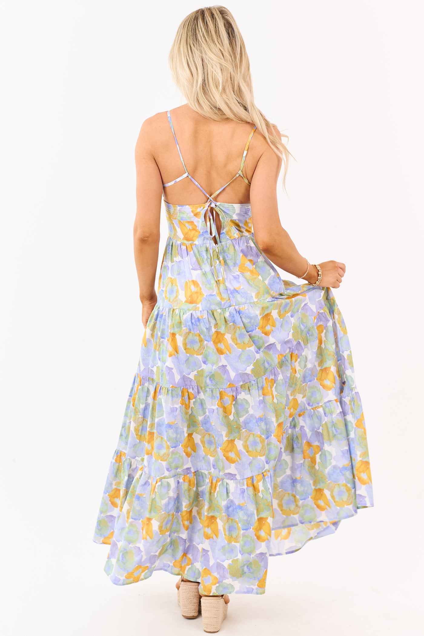 Lavender Floral Print Sleeveless Cotton Maxi Dress