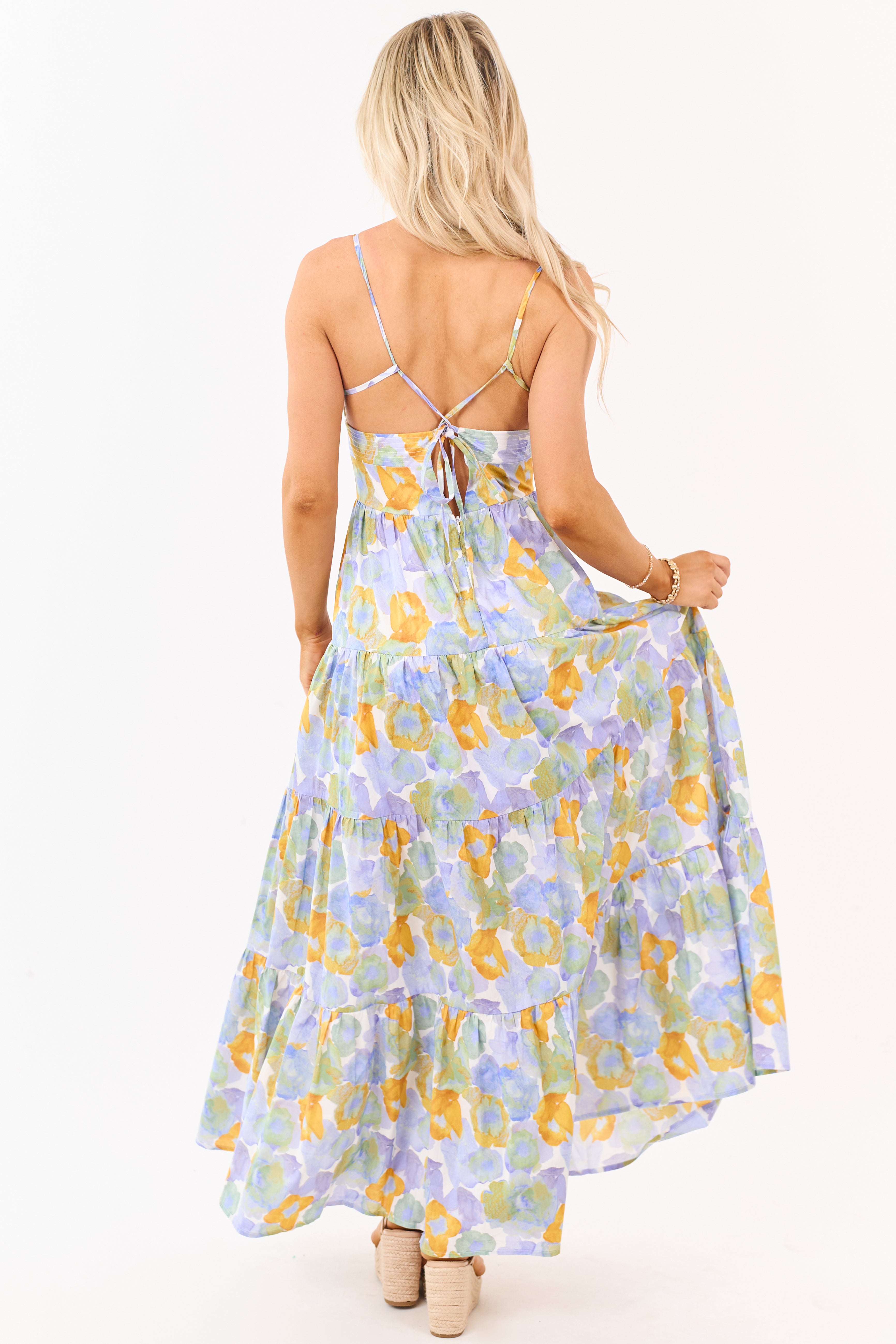Lavender Floral Print Sleeveless Cotton Maxi Dress