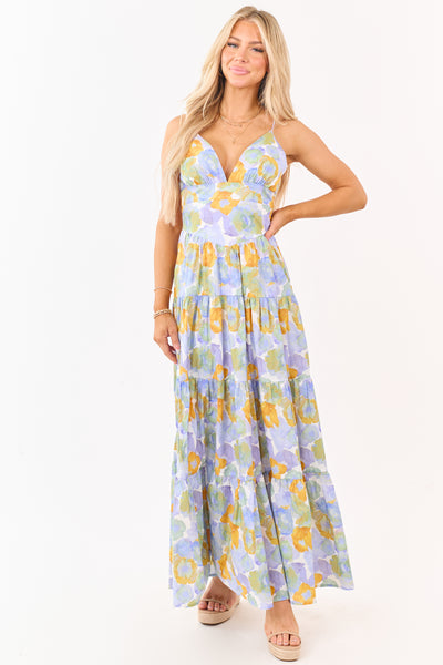 Lavender Floral Print Sleeveless Cotton Maxi Dress