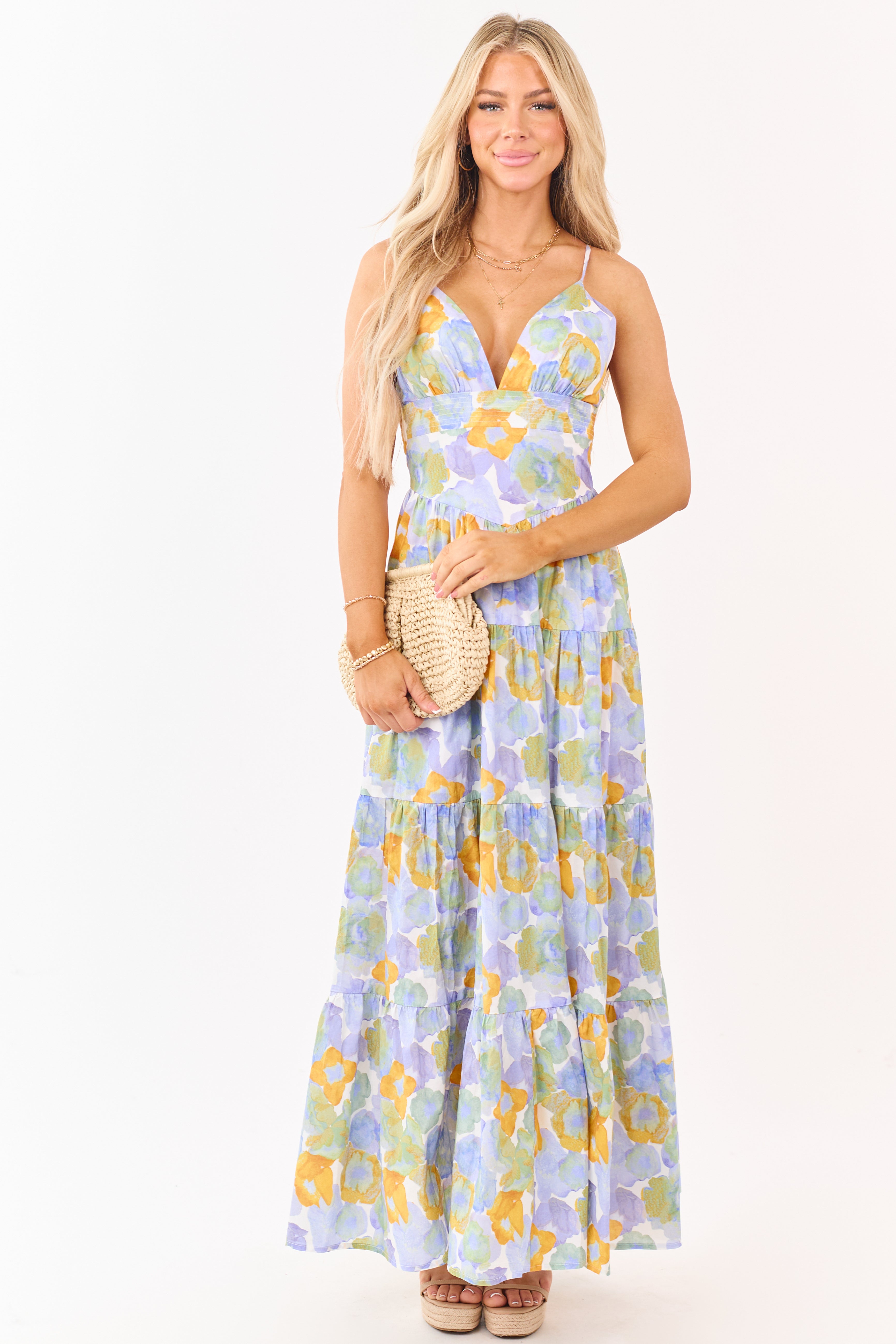 Lavender Floral Print Sleeveless Cotton Maxi Dress