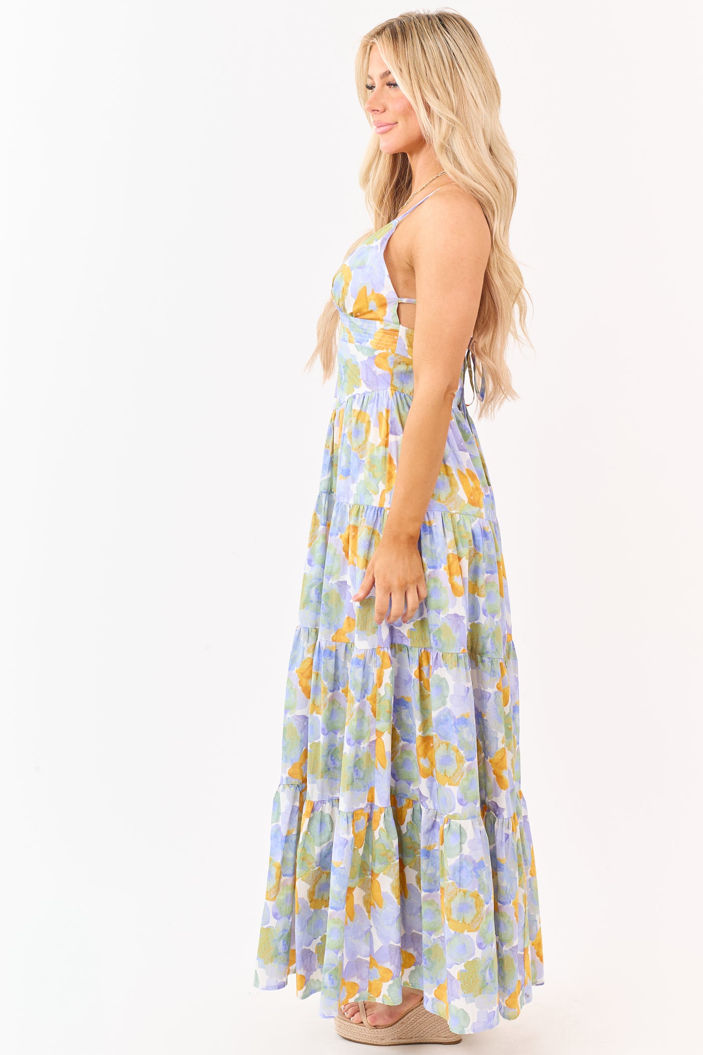 Lavender Floral Print Sleeveless Cotton Maxi Dress