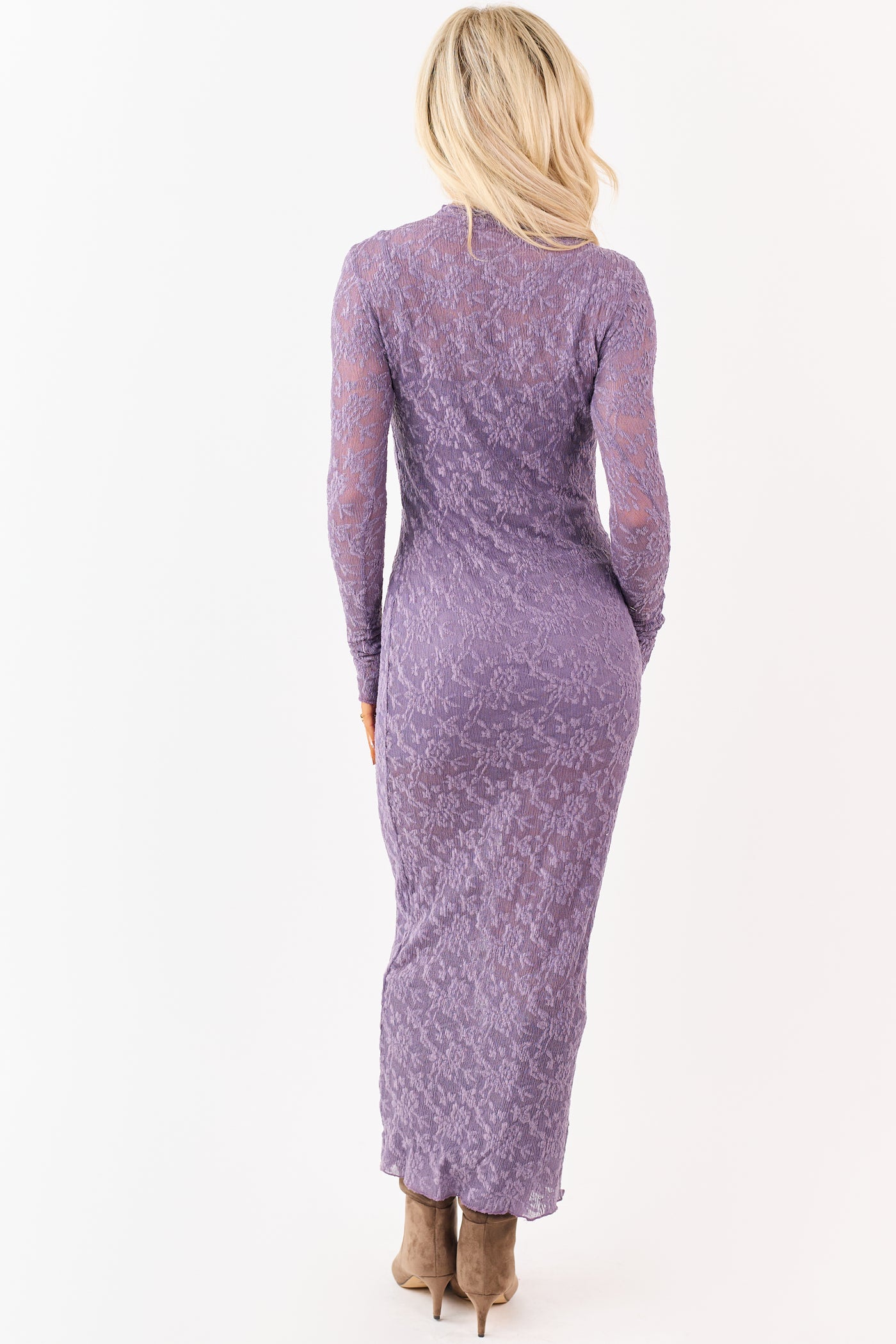 Lavender Lace Mock Neck Bodycon Maxi Dress