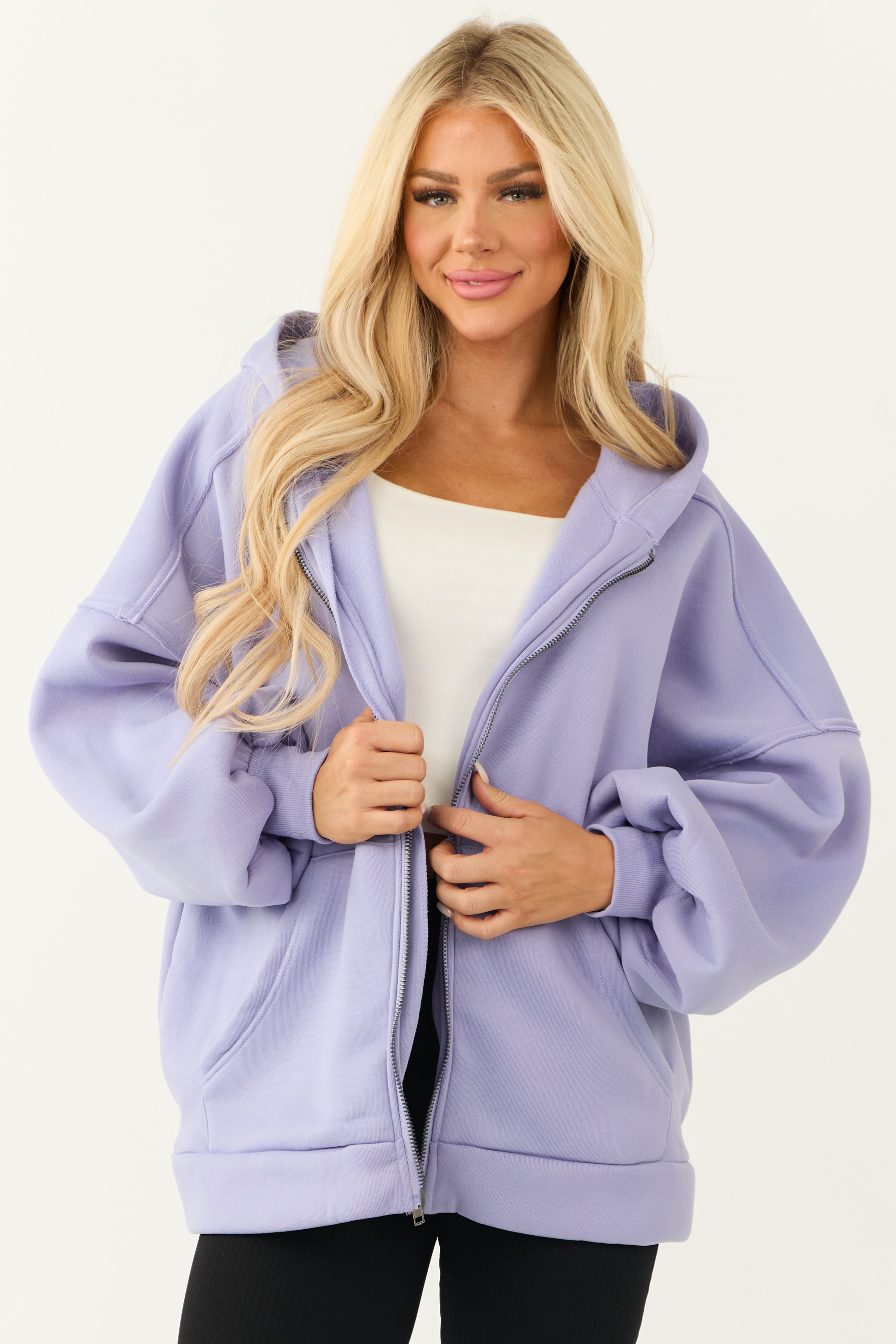 Lavender Oversized Zip Up Hooded Jacket