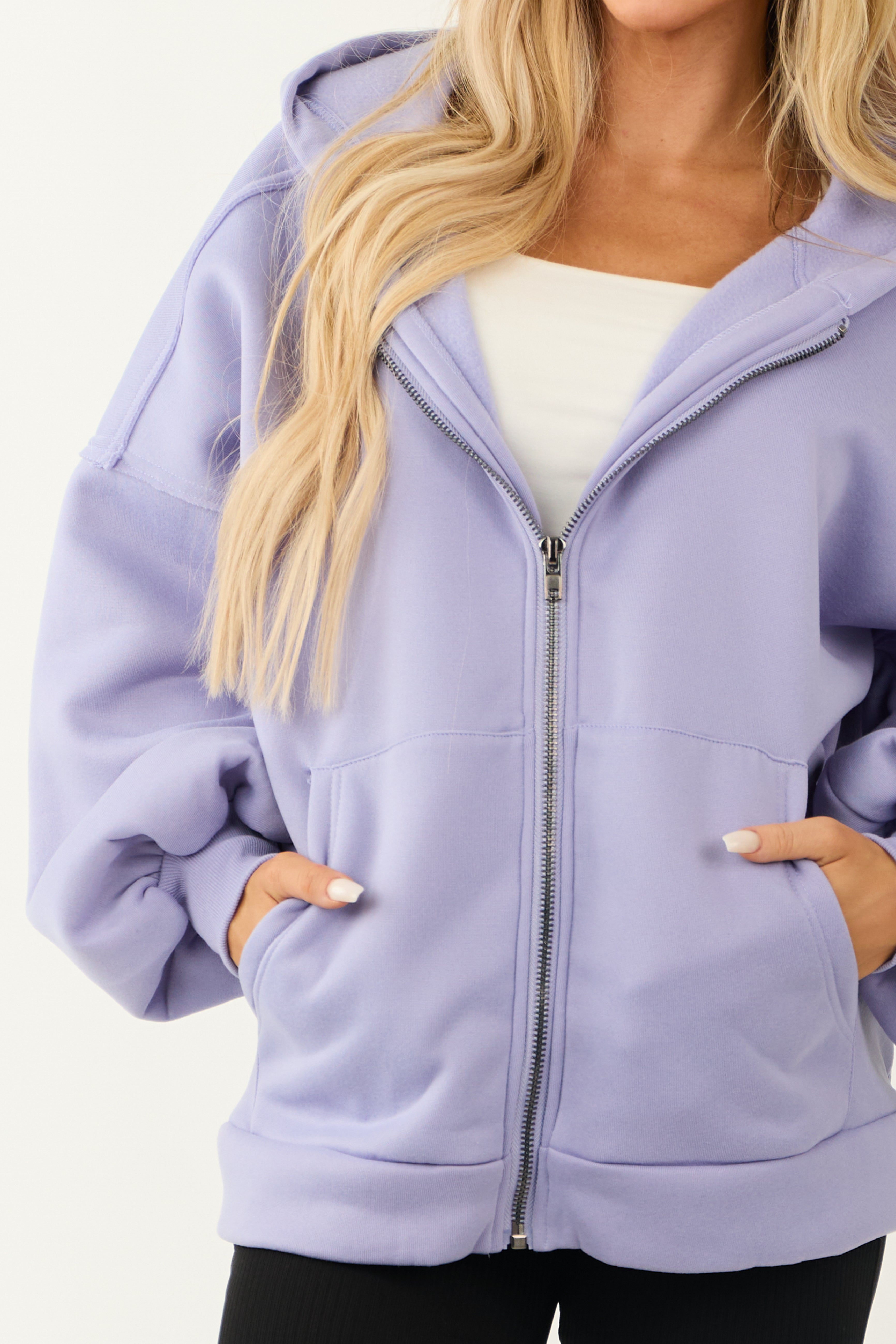 Lavender Oversized Zip Up Hooded Jacket