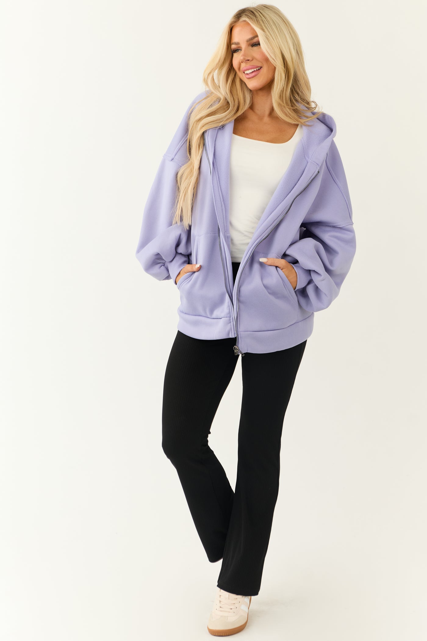 Lavender Oversized Zip Up Hooded Jacket
