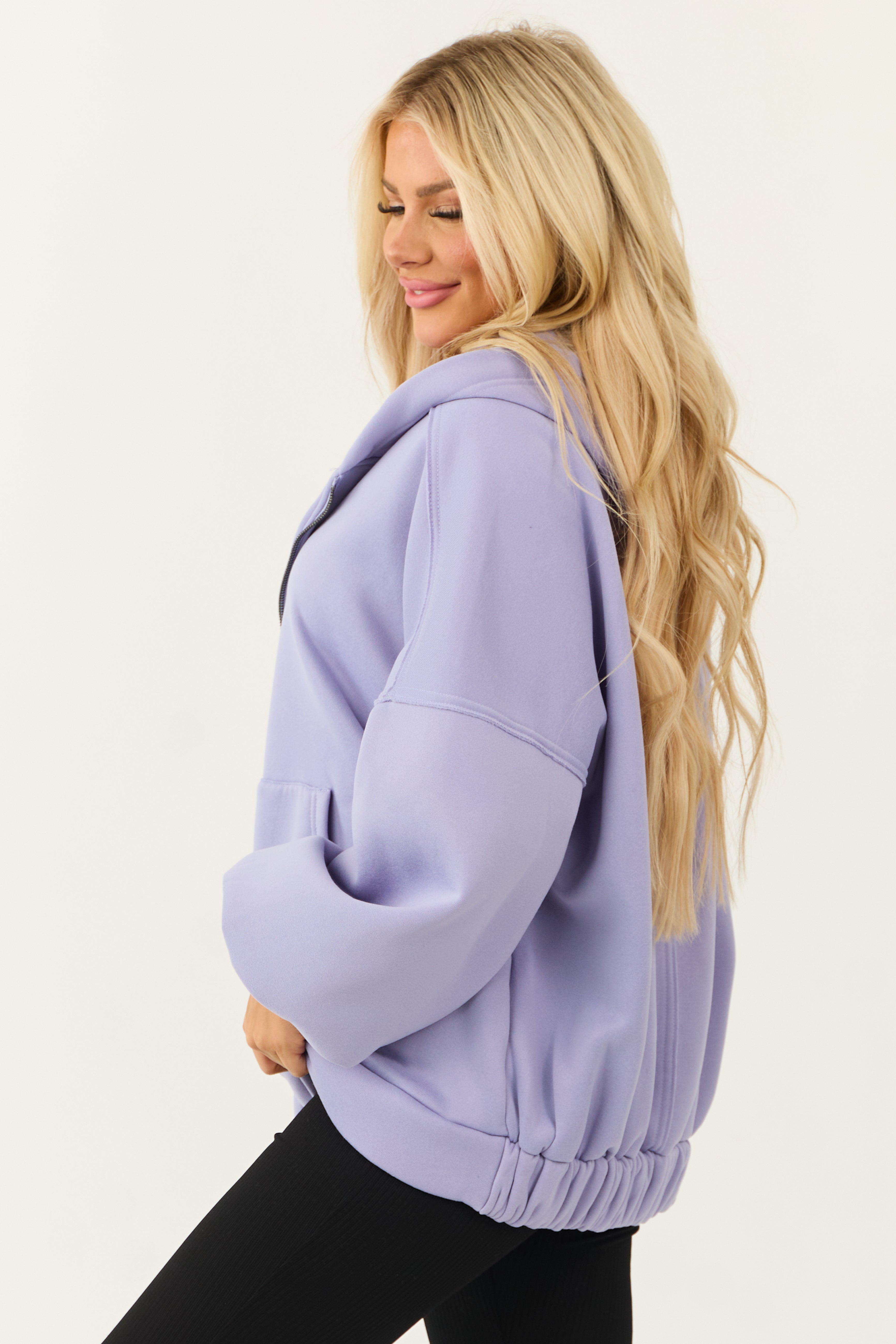 Lavender Oversized Zip Up Hooded Jacket