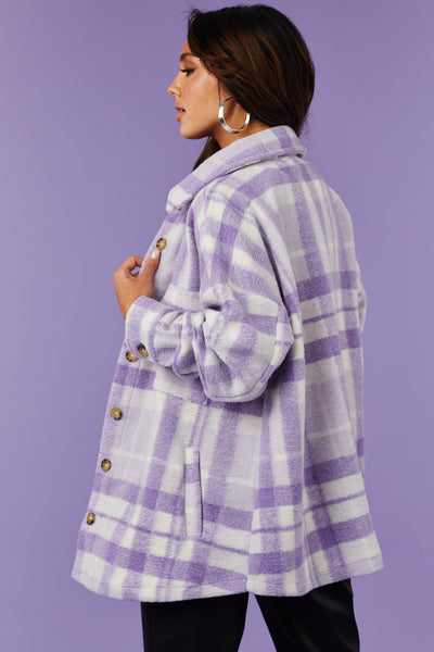 Lavender Plaid Super Soft Fuzzy Shacket