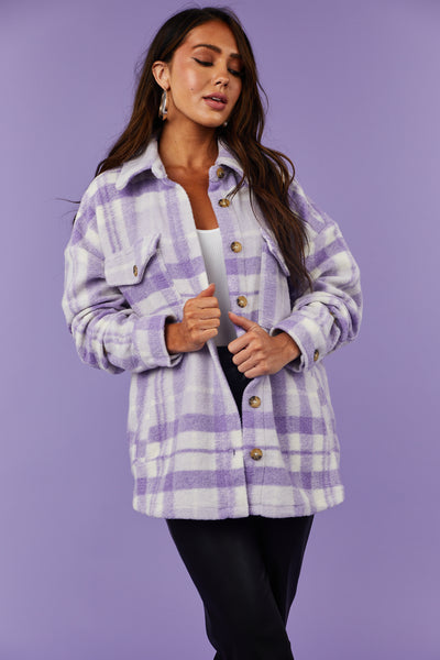 Lavender Plaid Super Soft Fuzzy Shacket
