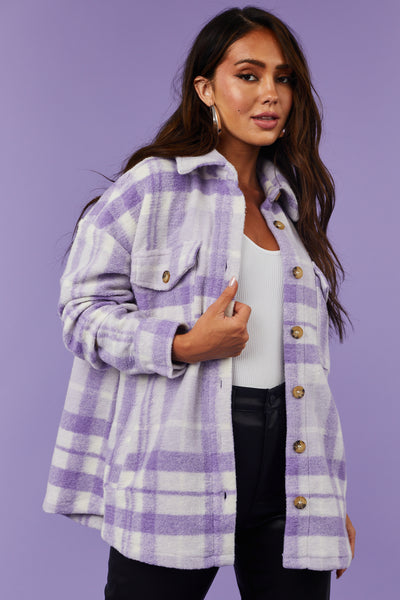 Lavender Plaid Super Soft Fuzzy Shacket