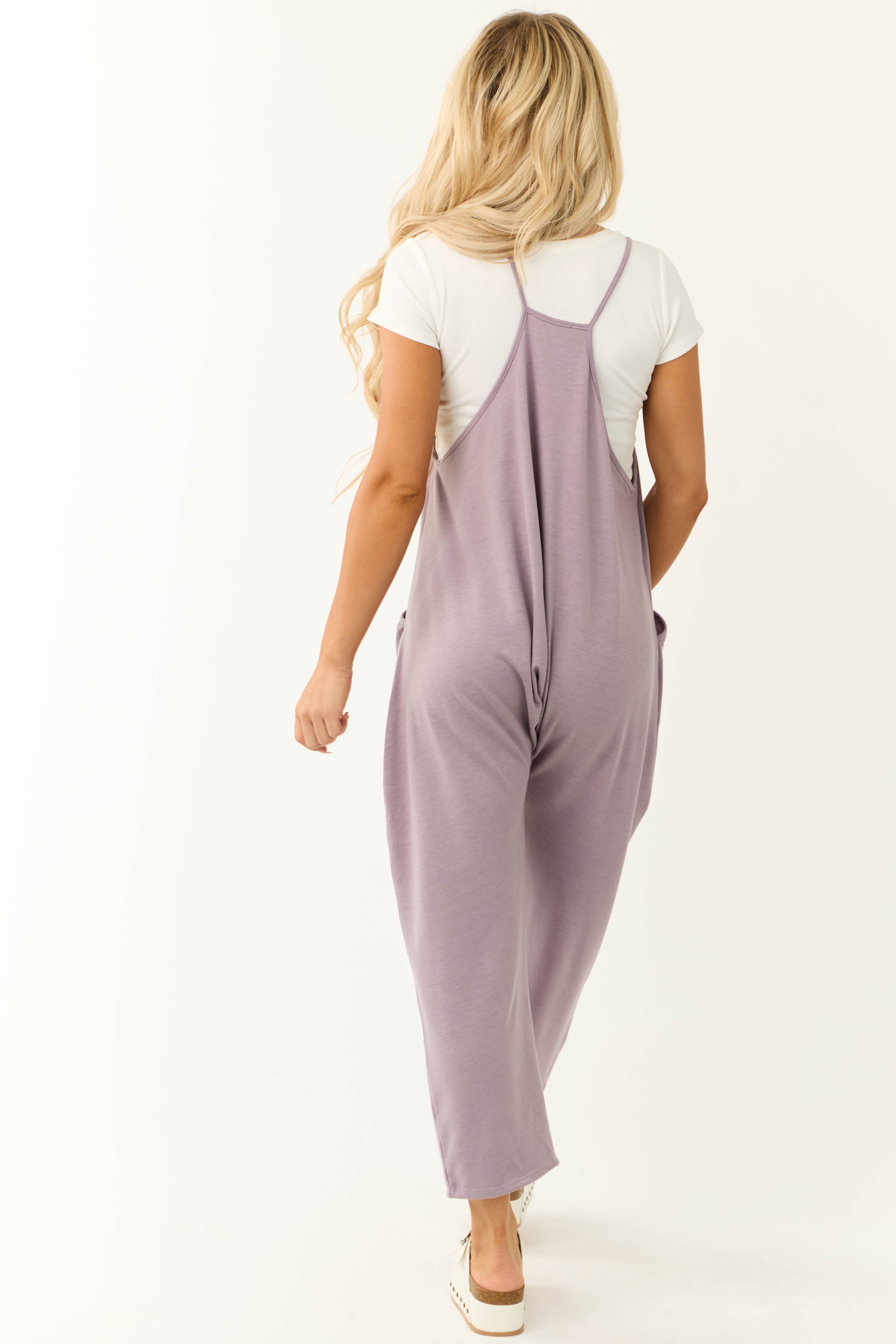 Lavender Sleeveless Front Pocket Loose Jumpsuit | Lime Lush Boutique
