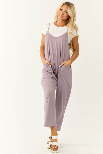 Lavender Sleeveless Front Pocket Loose Jumpsuit | Lime Lush Boutique
