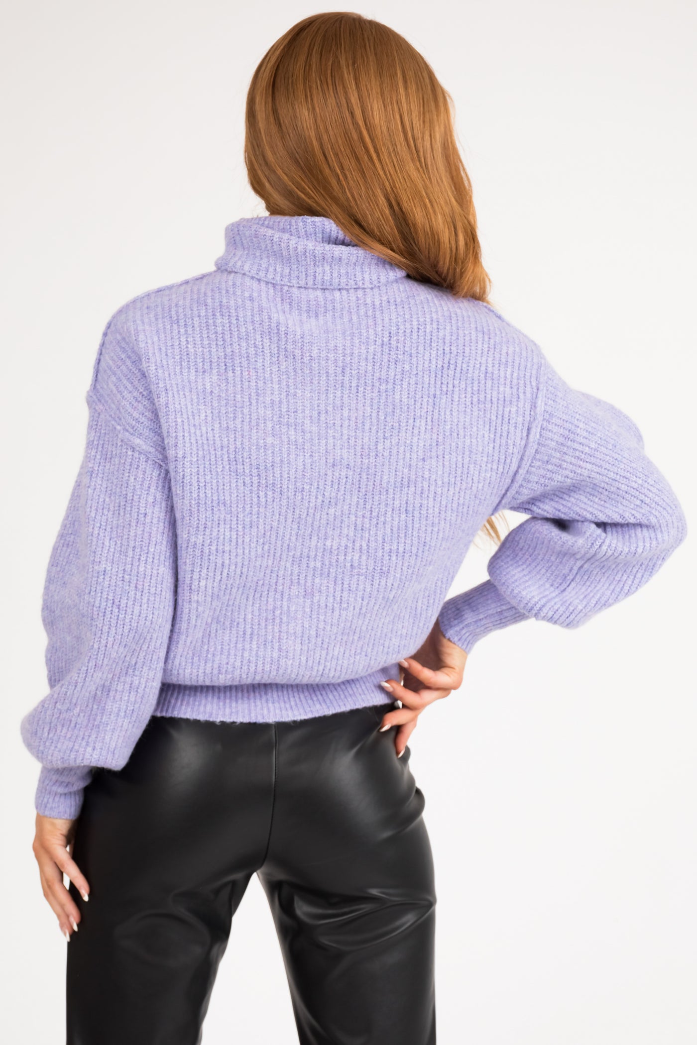 Lavender Turtleneck Bubble Sleeve Sweater