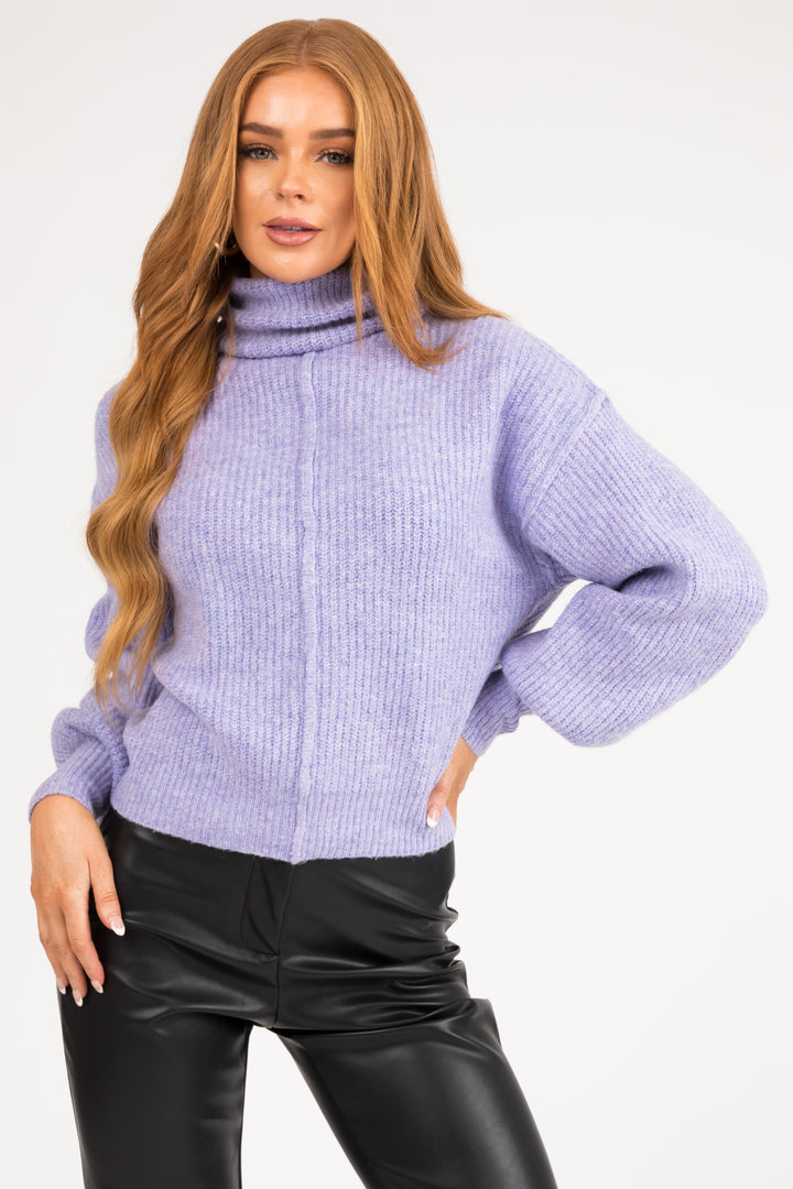Lavender Turtleneck Bubble Sleeve Sweater