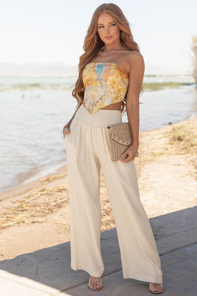 Lemon Floral Satin Handkerchief Hem Strapless Top