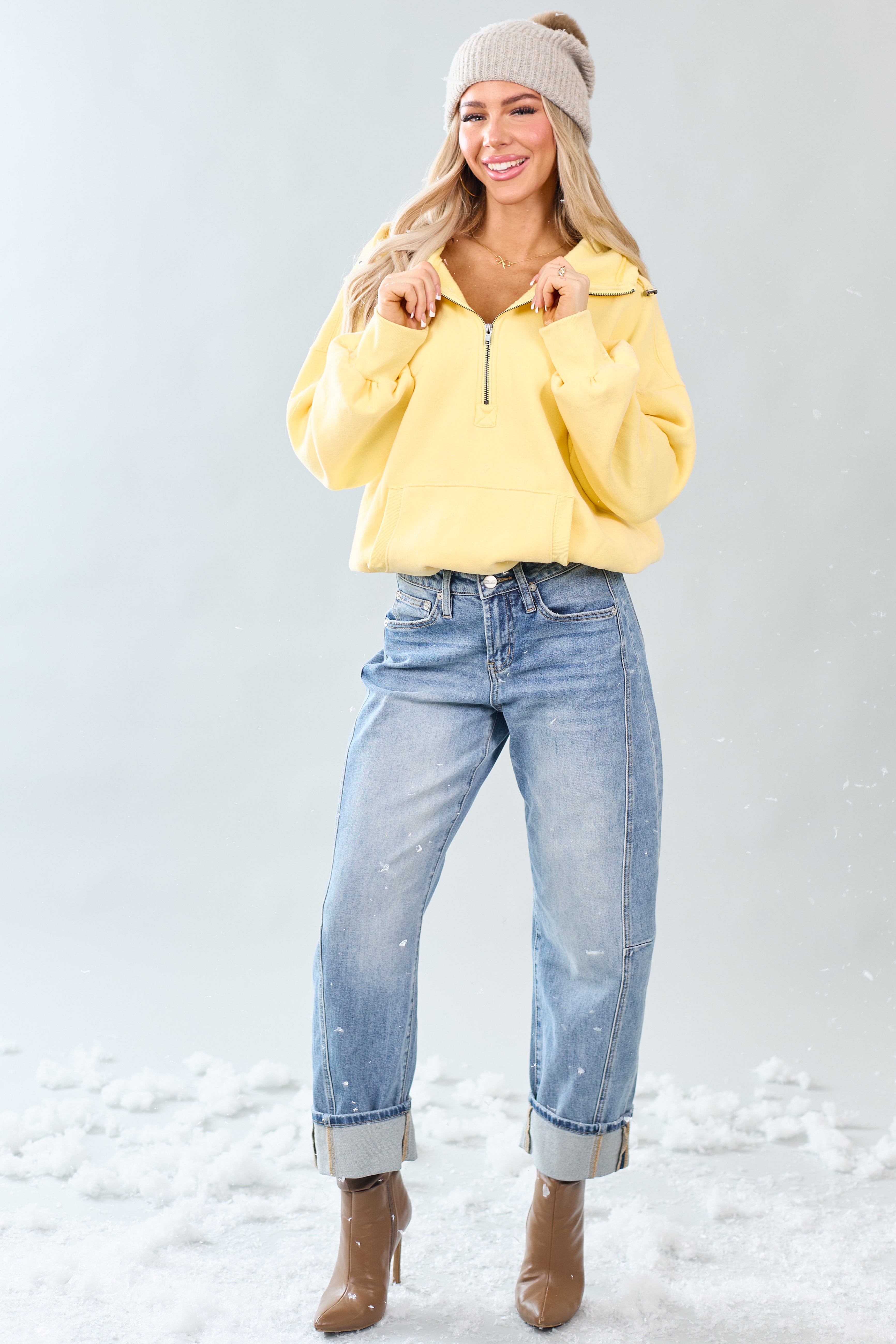 Lemon Half Zip Fleece Bungee Cord Hoodie