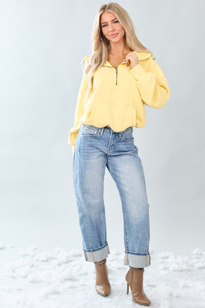 Lemon Half Zip Fleece Bungee Cord Hoodie